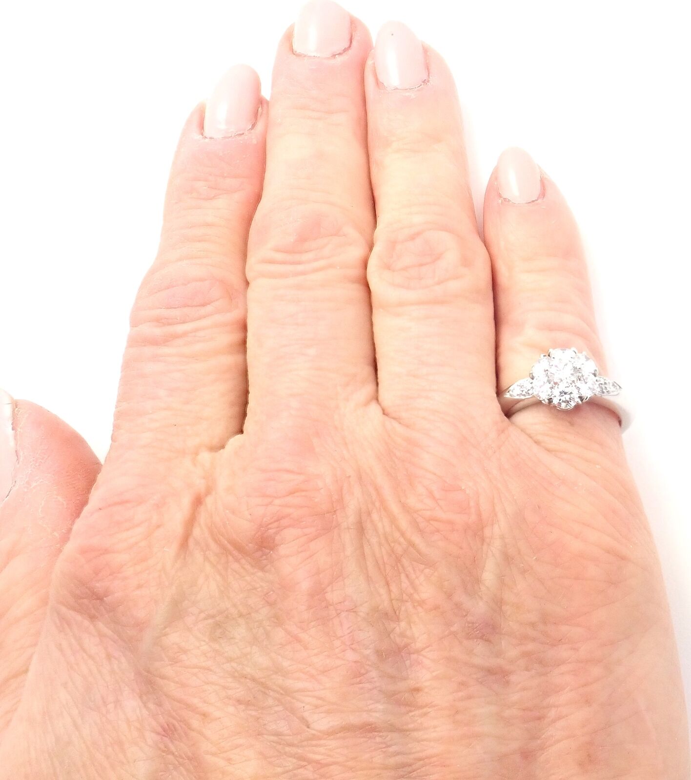 Authentic Van Cleef & Arpels Platinum Diamond Fleurette Flower Ring - Luxury Jewelry for Weddings, Anniversaries & Special Occasions