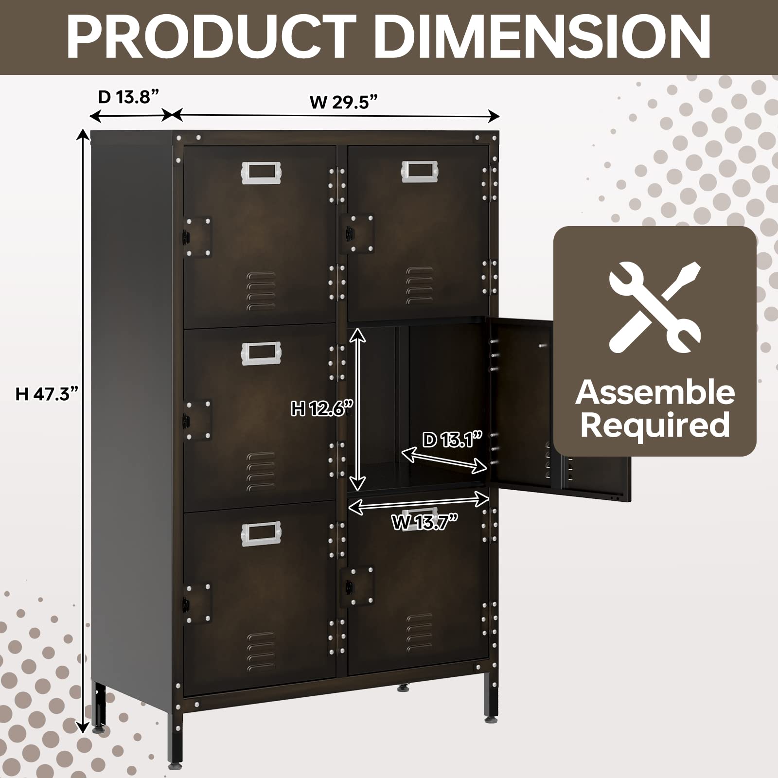 MIIIKO Industrial Metal Storage Locker Cabinet with 6 Lockable Compartments, Doors & Shelves - Heavy Duty Organization for Home Office, School, Gym, Bar & Warehouse Storage Solutions