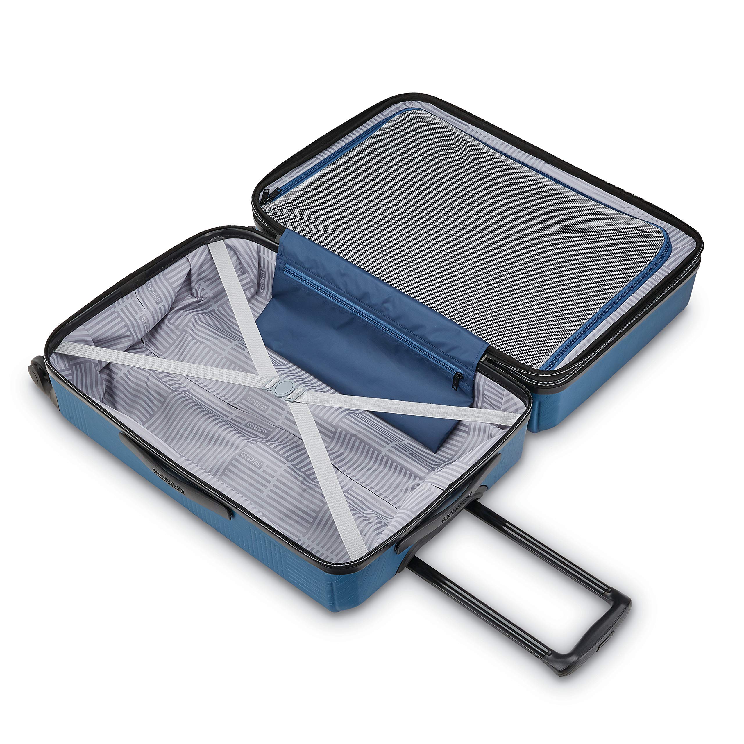 American Tourister Stratum XLT Expandable Hardside Suitcase with 360° Spinner Wheels - 28-Inch Checked Luggage in Blue Spruce | Perfect for International Travel & Family Vacations