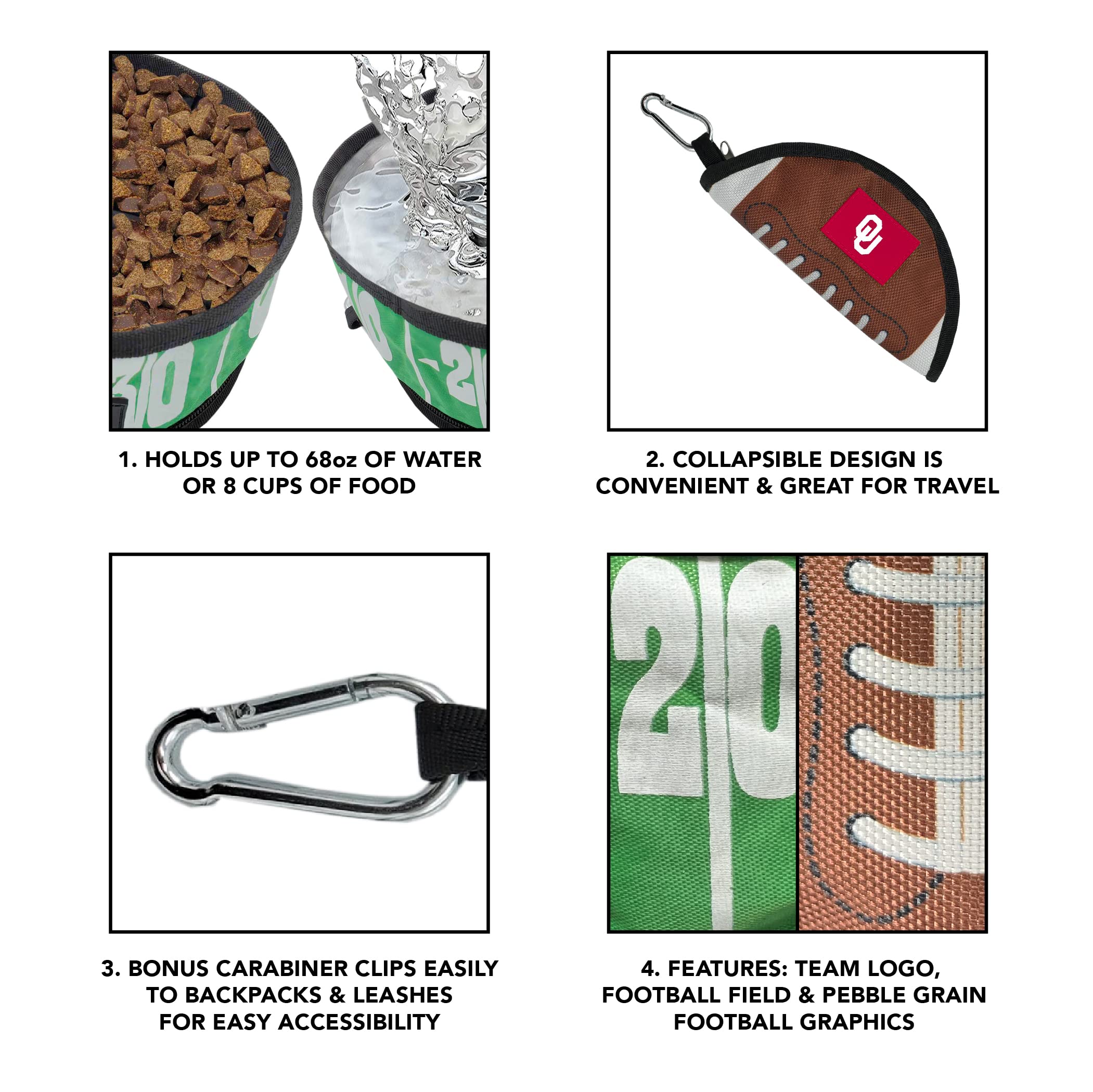 NCAA Oklahoma Sooners Collapsible Dog Travel Bowl - Portable Leak-Proof Pet Food & Water Bowl for Dogs & Cats | Football Field Design | Perfect for Camping, Hiking & Road Trips