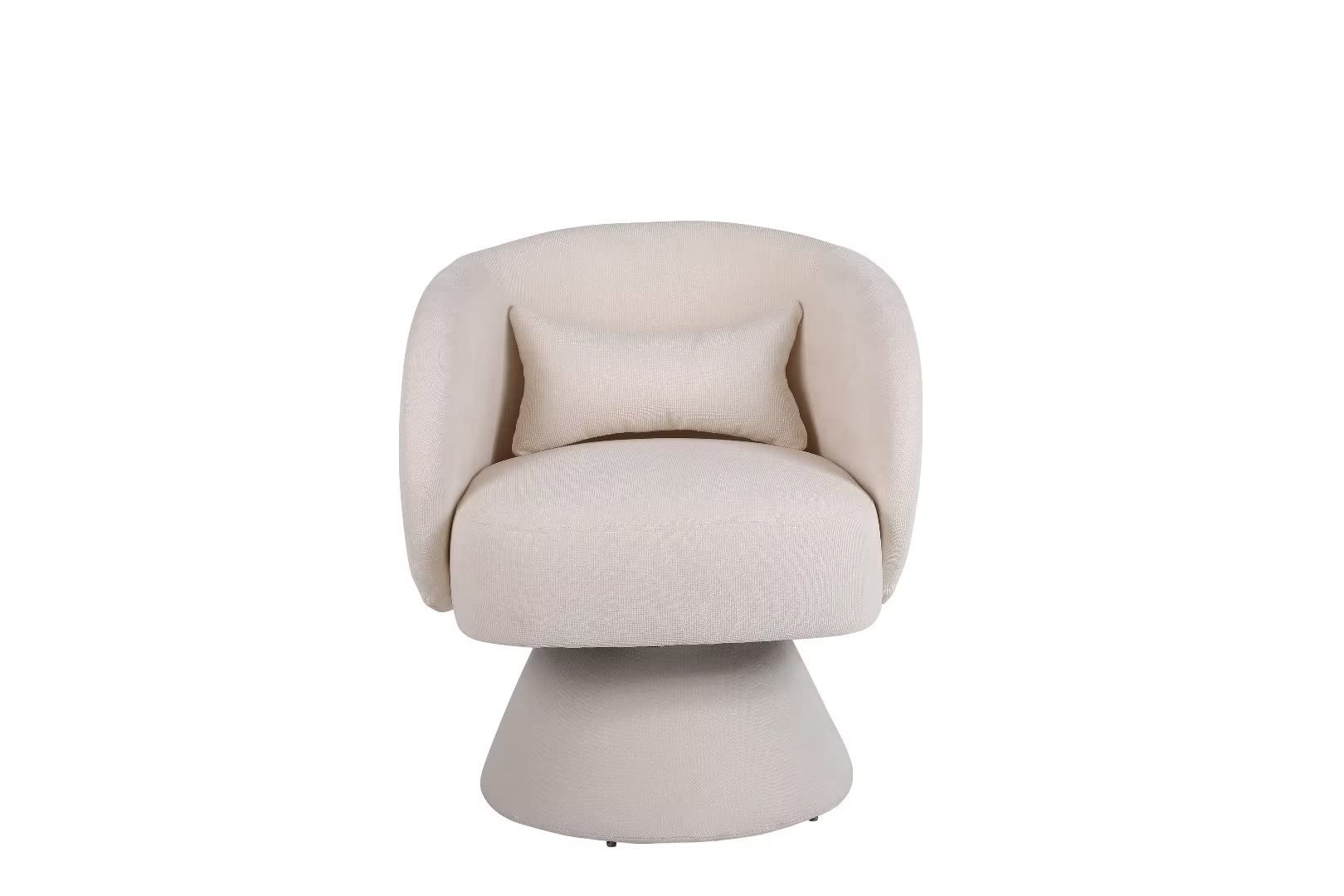 Swivel Barrel Chair - Linen Fabric Accent Chair with Pillow, Single Sofa Chair with Sturdy Backrest & Base, Comfortable Armchair for Living Room, Bedroom, Office - Beige Home Decor for Relaxing & Reading