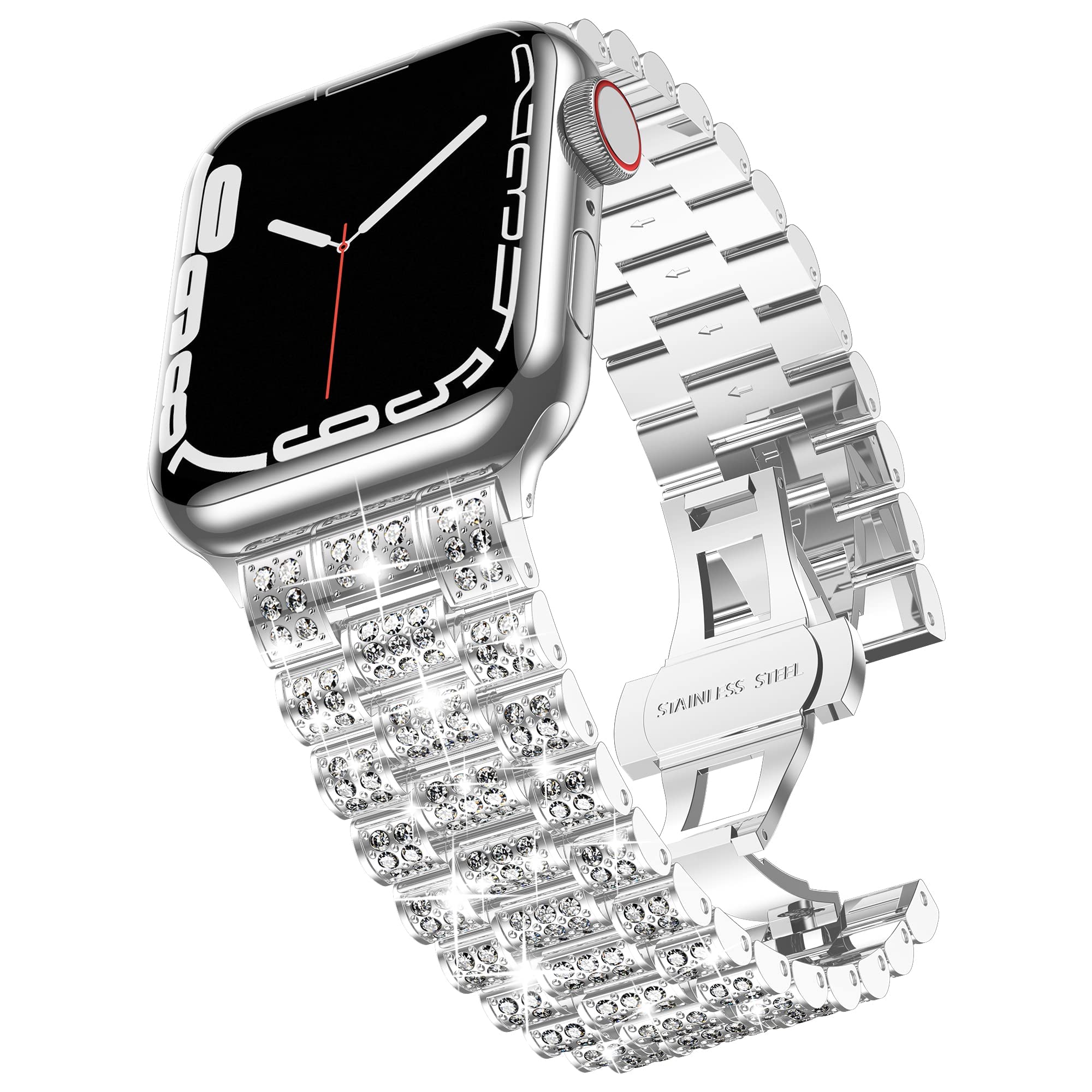 Luxury Diamond Metal Apple Watch Band for Women - Compatible with Series 10/9/8/7/6/SE/5 & All Sizes 38mm-49mm | Elegant Bling Strap for Formal Events, Parties & Everyday Wear