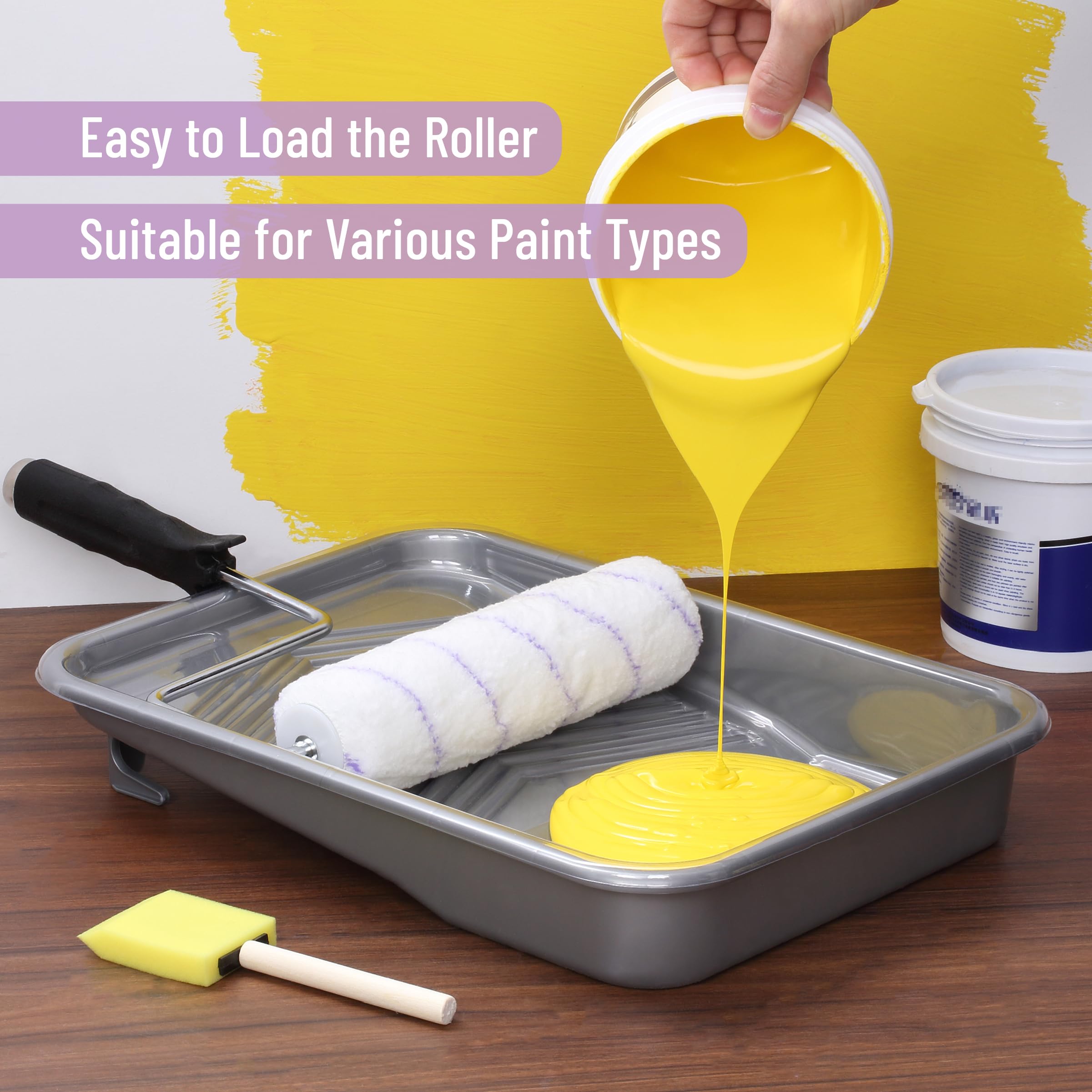 Bates 9-Inch Paint Tray Set - 12 pcs with Liners & Roller Frame for Easy Painting Projects
