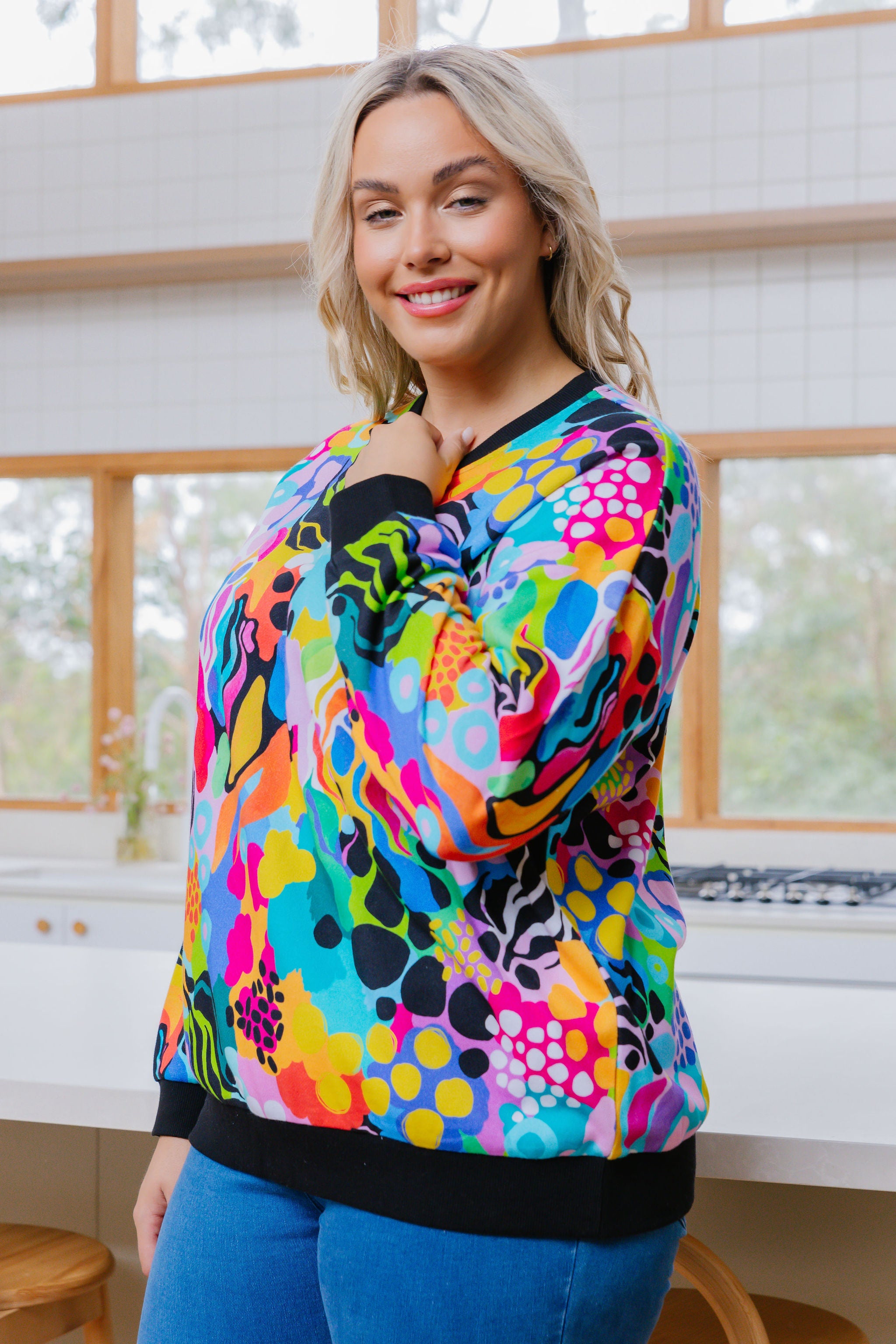 Kasey Rainbow Harper Sweater - Electric Zee Color Women's Knit Pullover | Cozy Casual Wear for Fall & Winter Fashion