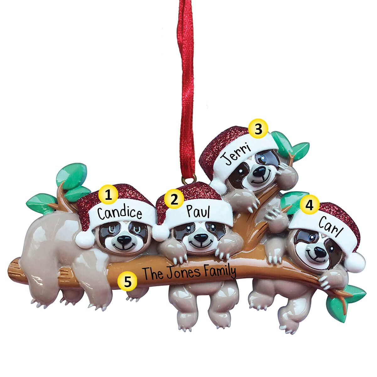 Personalized Sloth Family Christmas Ornament - Set of 4 - Custom Handwritten Design for Slow-Paced Families - Perfect Holiday Home Decor & Gift for Animal Lovers