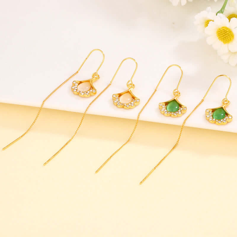 14K Gold Plated Ginkgo Leaf Huggie Earrings with Dangle Pearl Drop | Elegant Pearl Earrings for Women | Perfect for Weddings, Parties & Everyday Wear | A8078
