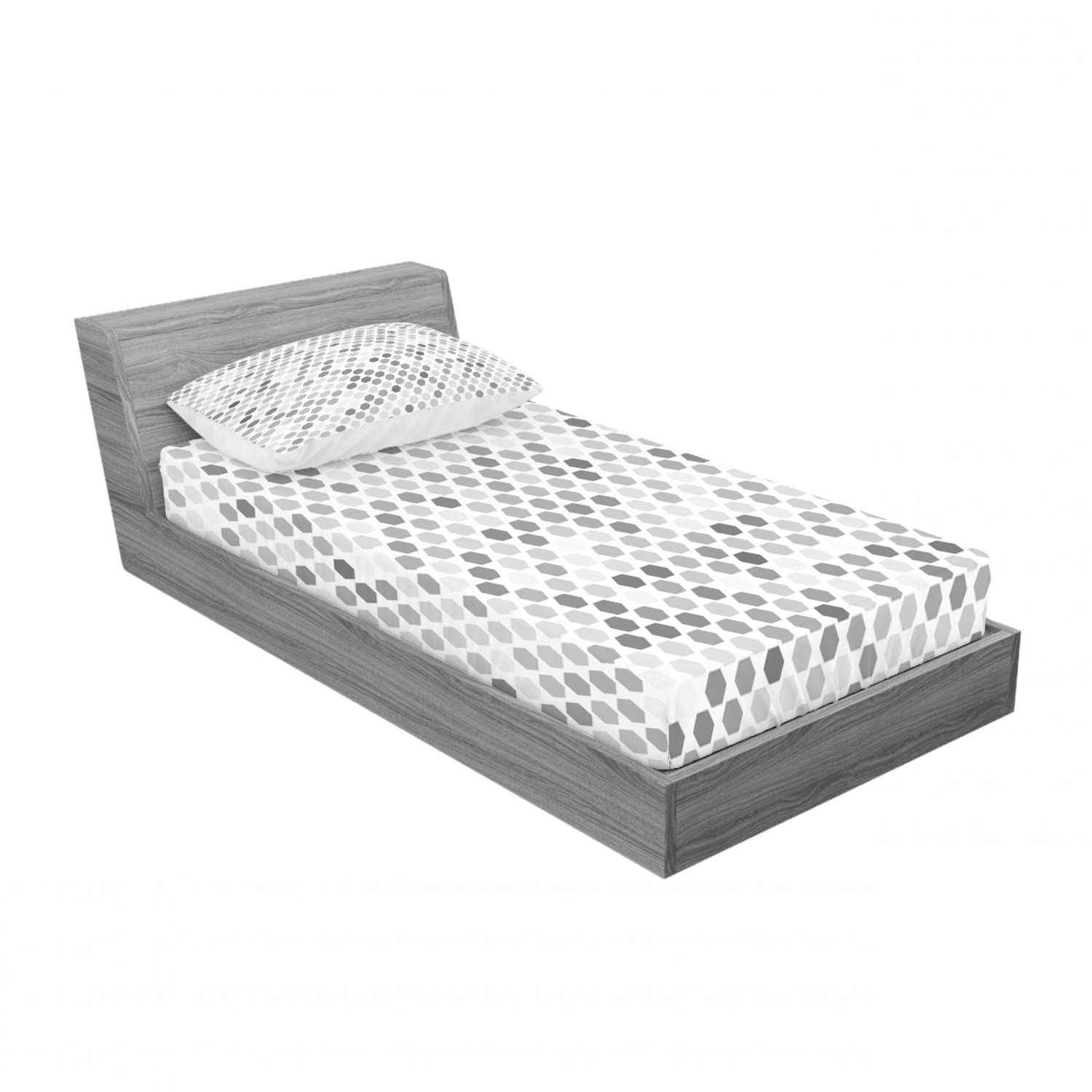 Ambesonne Geometric 2-Piece Twin Bedding Set - Zig Zag Hexagon Pattern Fitted Sheet & Pillow Sham (White) | Includes 2 Fitted Sheets & 2 Pillow Covers | Modern Bedroom Decor for Kids, Teens & Guest Rooms