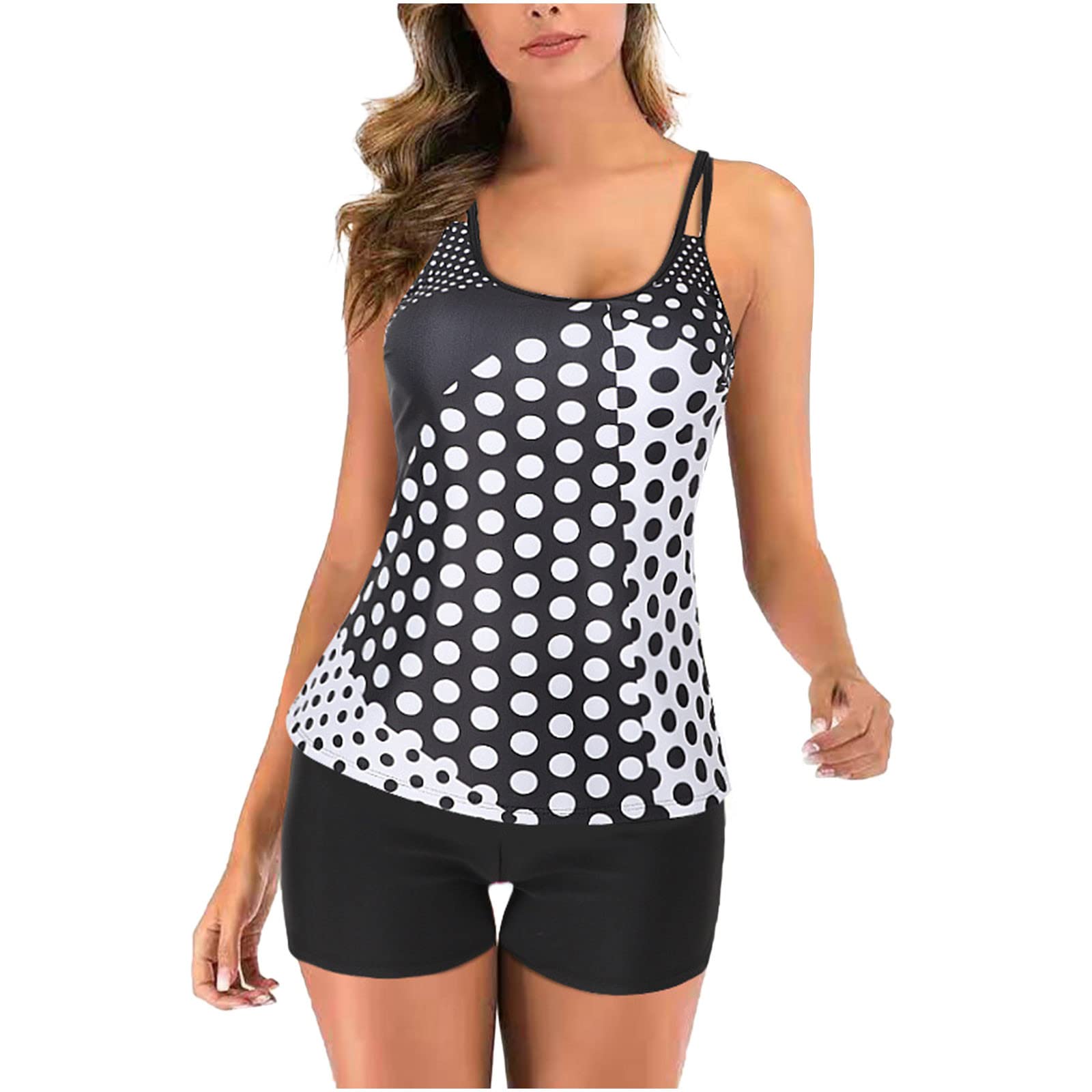 TARIENDY Women's High Waisted 2 Piece Tankini Bikini Set with Modest Boy Shorts - Leopard Print Double Strap Swimwear for Beach, Pool & Summer Vacation