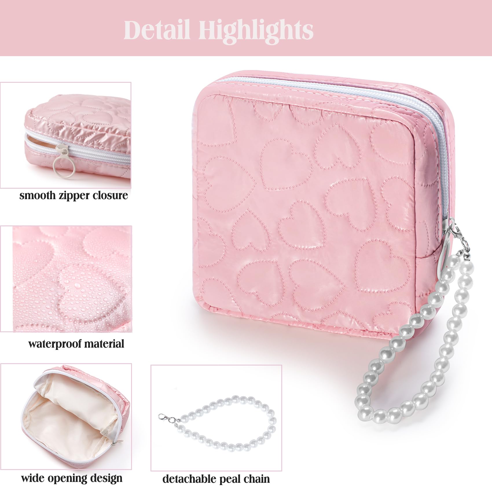 Mini Makeup Bag with Detachable Faux Pearl Chain - Cute Compact Cosmetic Pouch for Purse | Multi-Functional Travel & Everyday Makeup Organizer (Pink) - Perfect for Gym, Office & Weekend Getaways