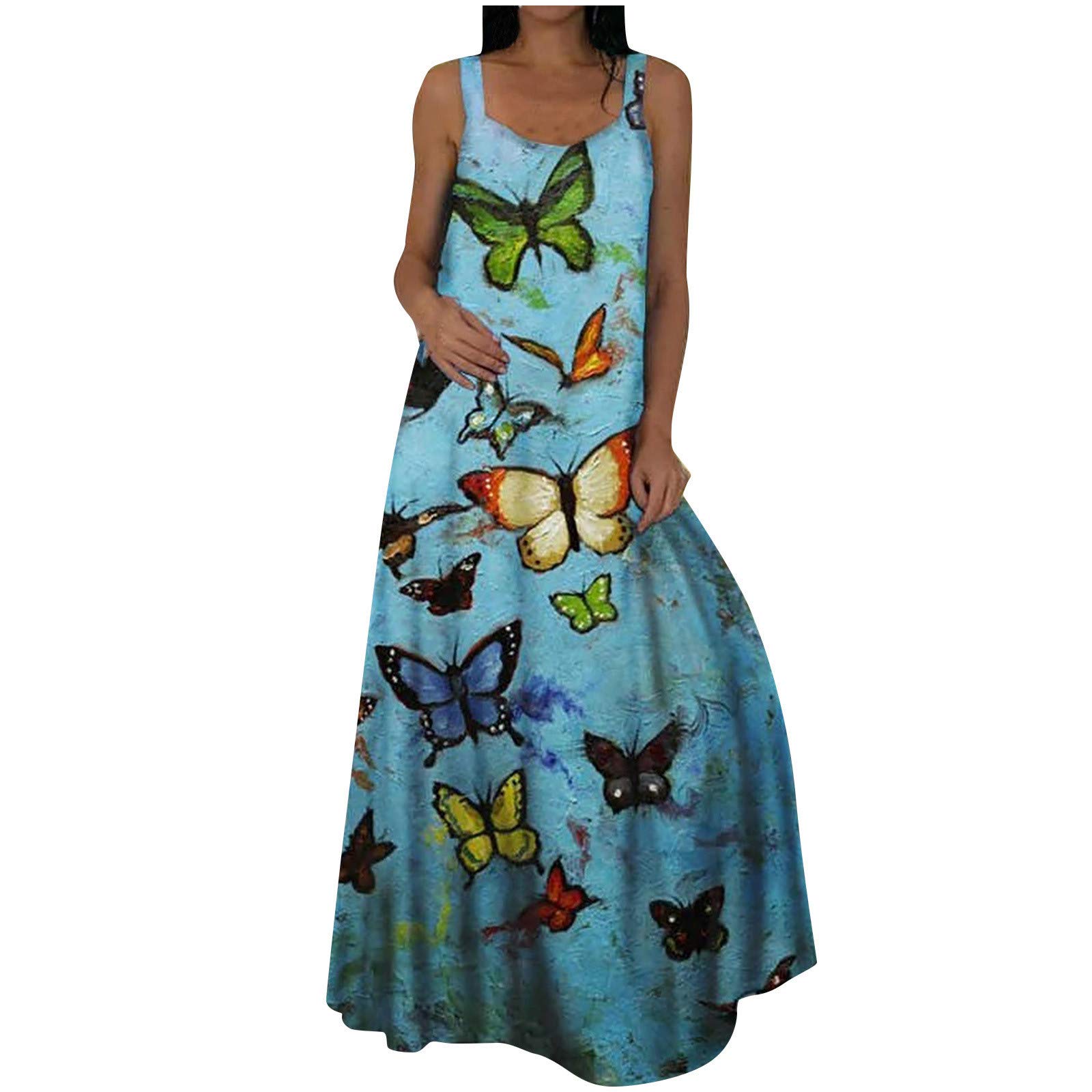 Women's Sleeveless Floral Butterfly Print Dress - Casual Summer Dress for Women | Perfect for Beach Vacations, Garden Parties & Date Nights