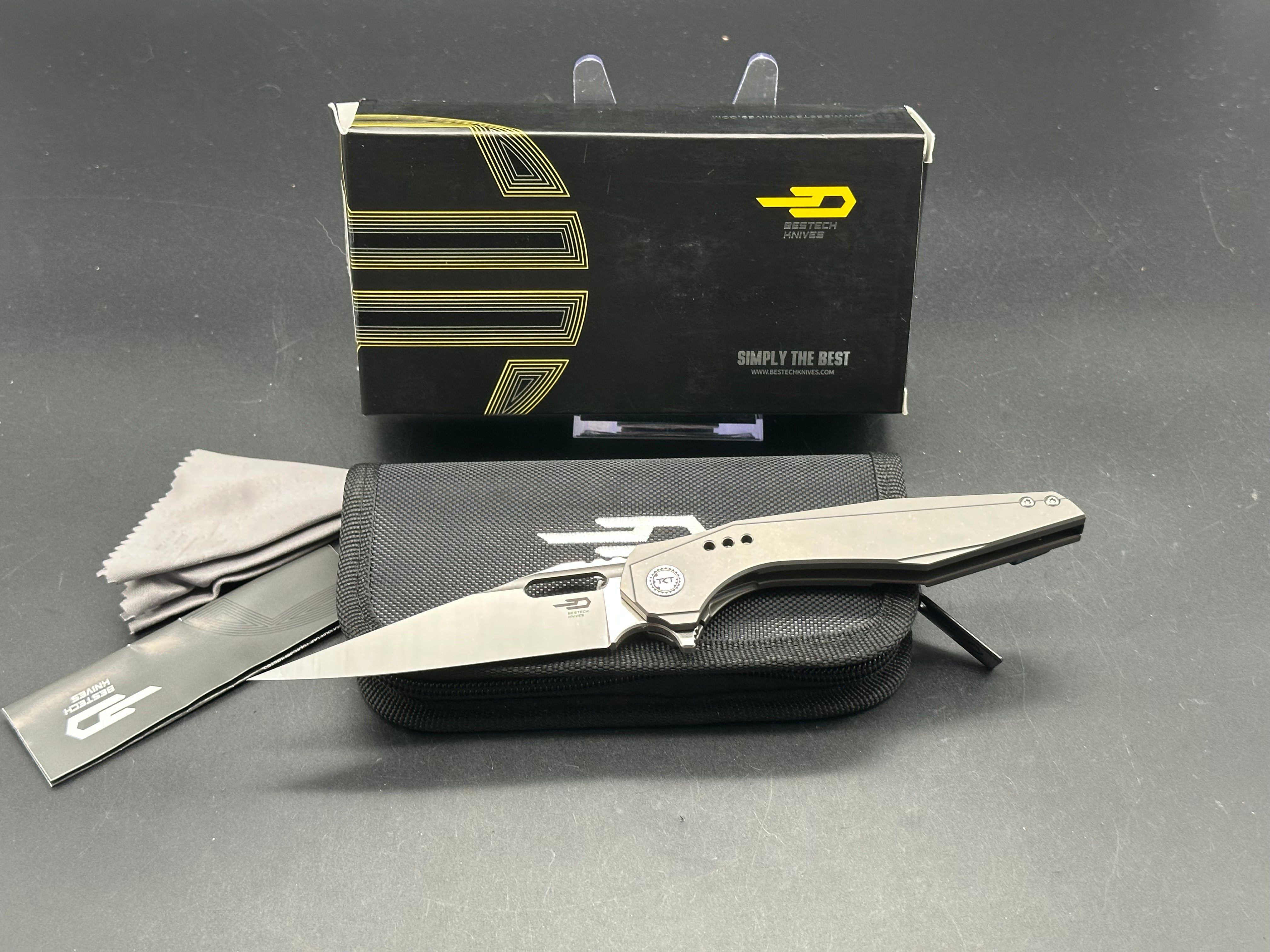 Bestech TKT Folding Knife - Gray Titanium Handle with Custom Lightning Anodized Backspacer & Clip - EDC Pocket Knife for Outdoor, Camping & Everyday Carry