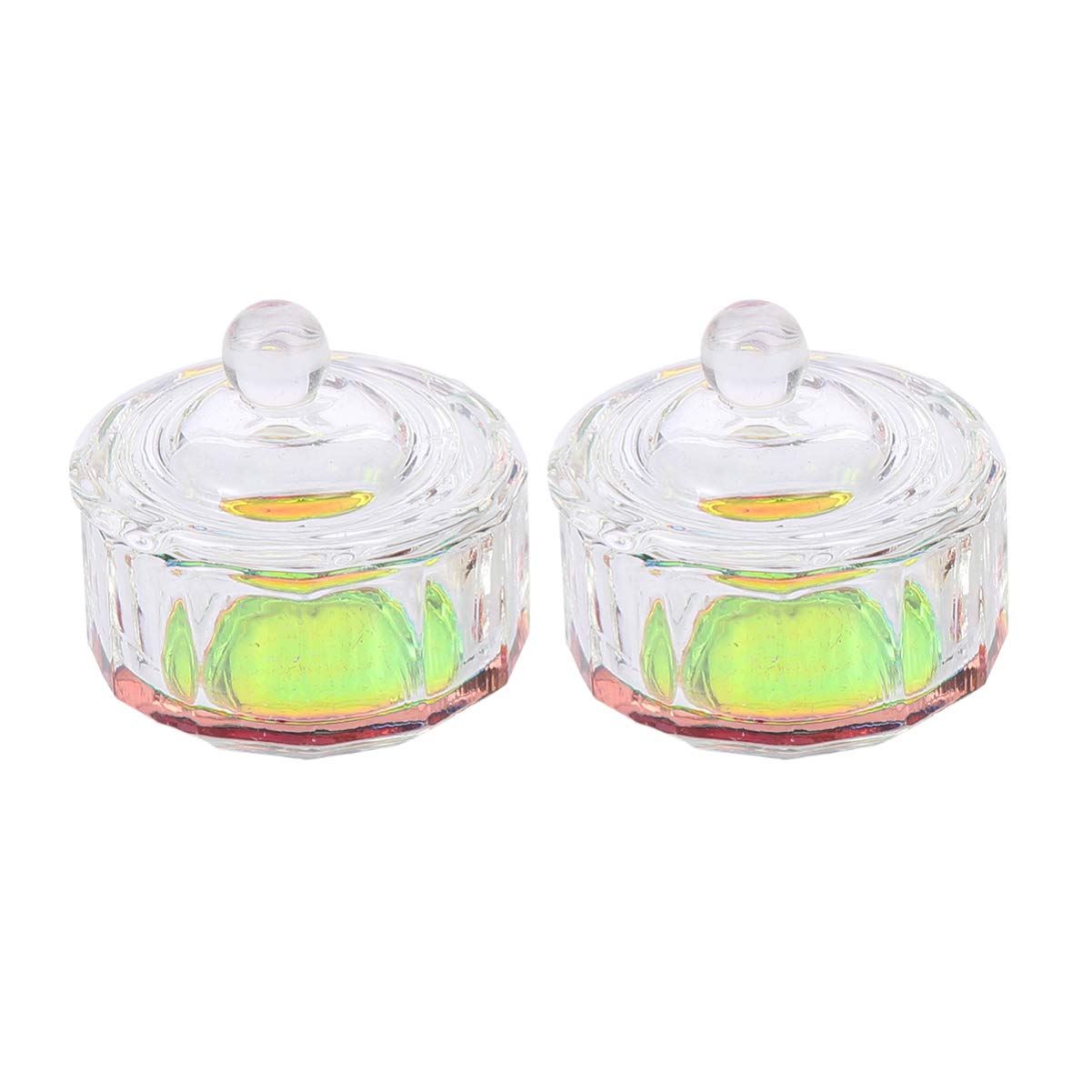 2 Pcs Glass Crystal Nail Art Dappen Dish with Lid - Nail Liquid & Acrylic Container for Professional Salon & Home Manicure - Perfect for Nail Polish, Glue, and Monomer Storage