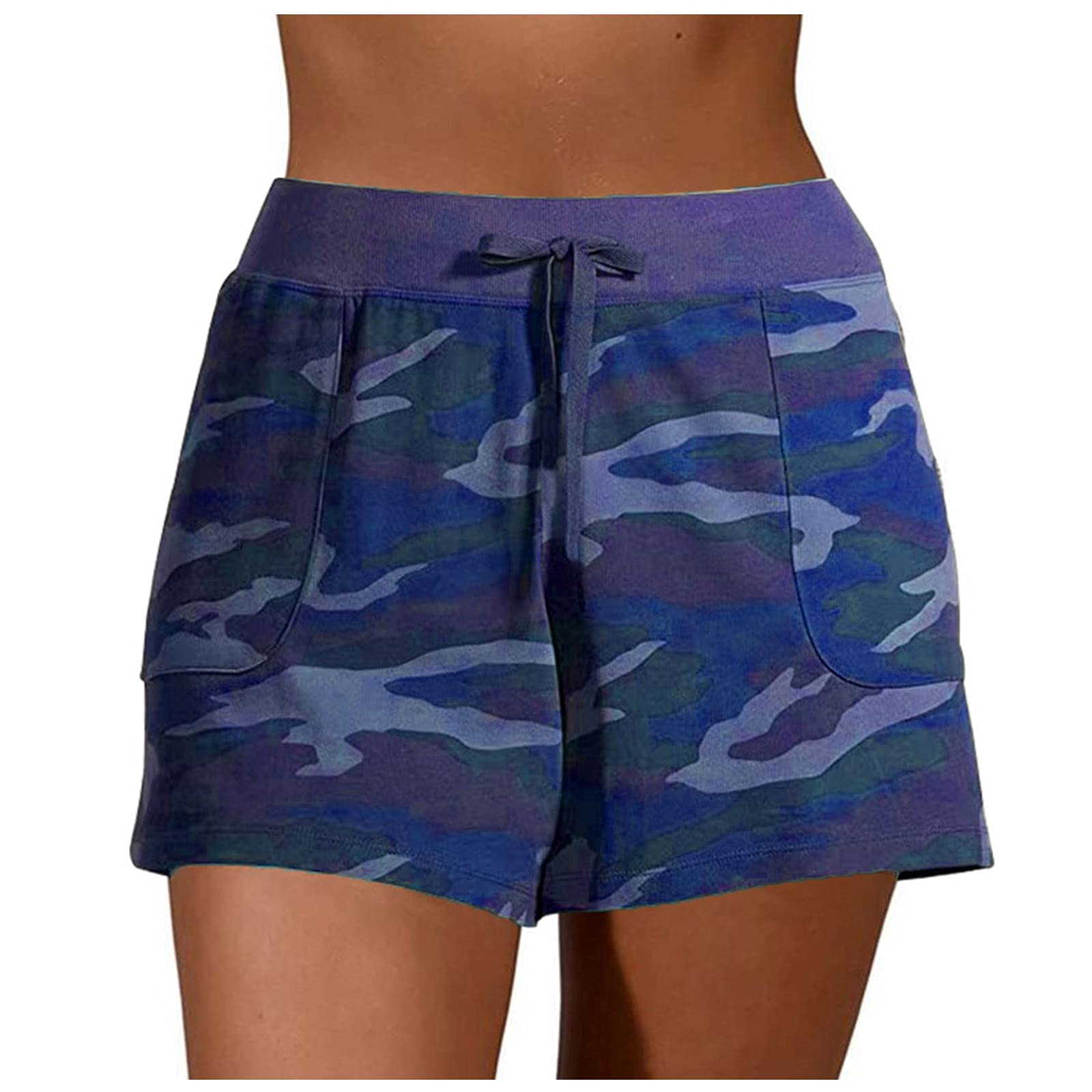 Women's Camouflage Print Yoga Shorts - Loose Fit Athletic Sports Shorts with Lace Trim for Fitness, Running & Summer Workouts - Perfect for Yoga, Gym & Outdoor Activities