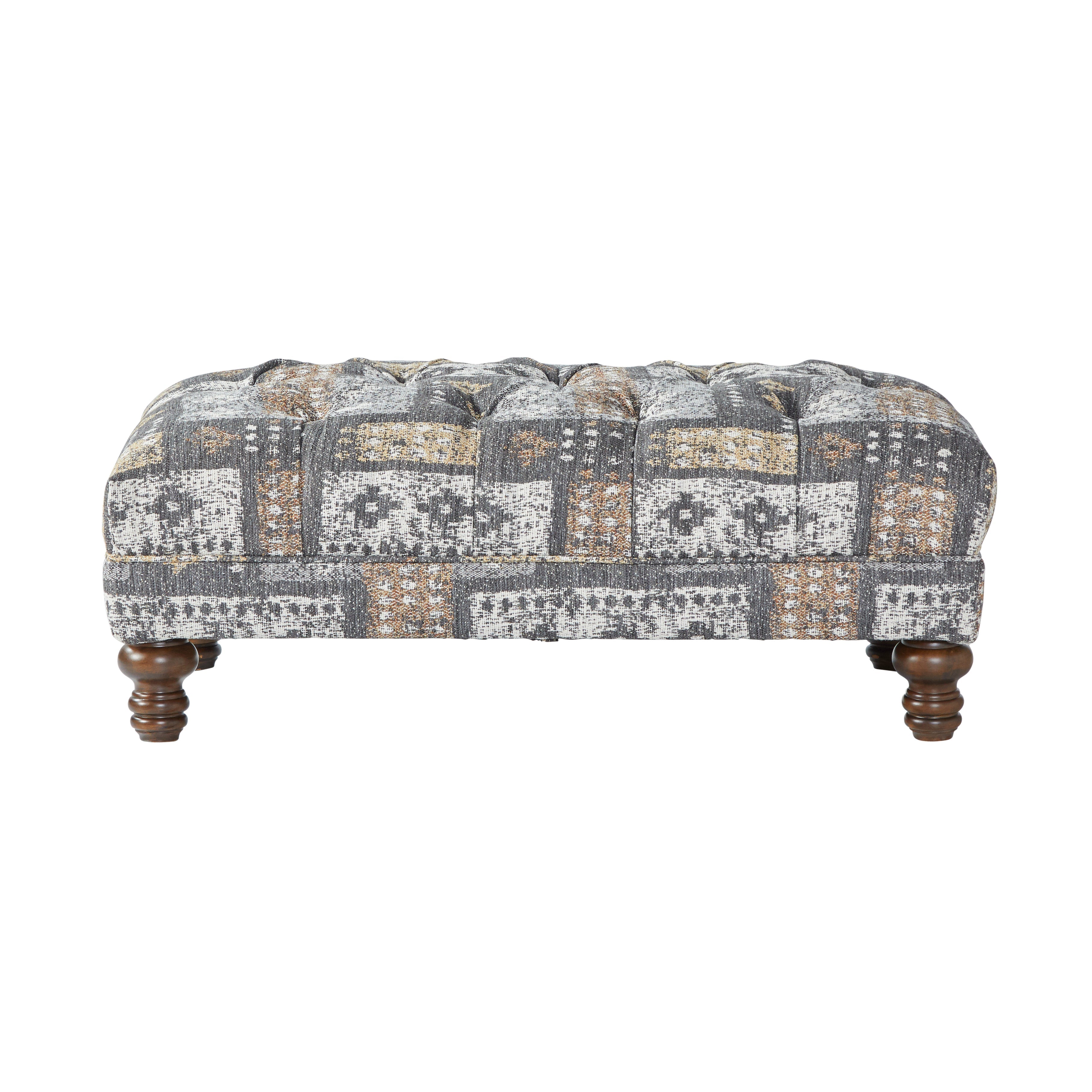 Roundhill Furniture Charbilia Fabric Tufted Cocktail Ottoman in Tupper Flannel - Stylish Living Room Footrest & Coffee Table for Home Decor
