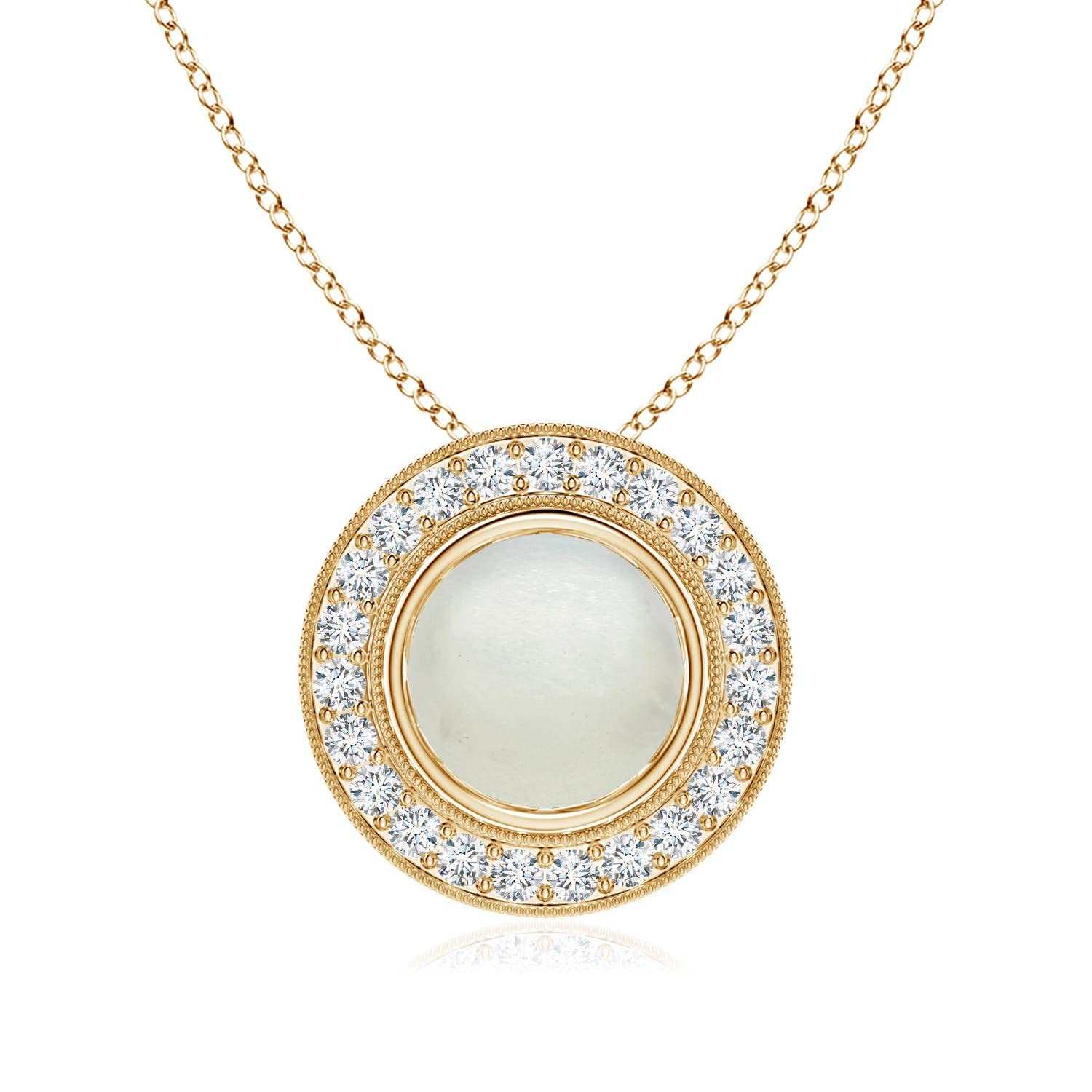 Angara Natural Moonstone Halo Solitaire Pendant Necklace for Women - 14K Solid Gold Jewelry | Elegant Gift for Birthday, Anniversary & Special Occasions | Perfect for Weddings, Date Nights & Formal Events