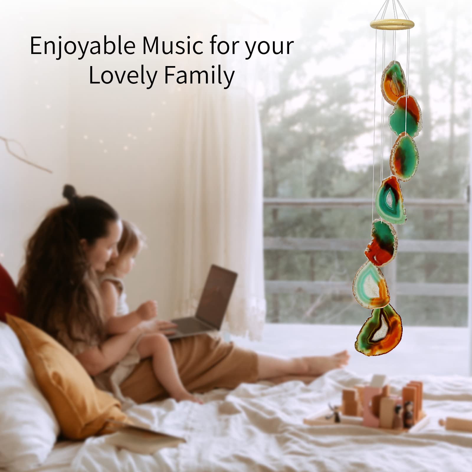 29 Inch Agate Geode Wind Chime with Soothing Sound - Natural Crystal Home Decor for Meditation, Yoga Room & Boho Wall Accent - Unique Healing Gift for Women & Housewarming Present