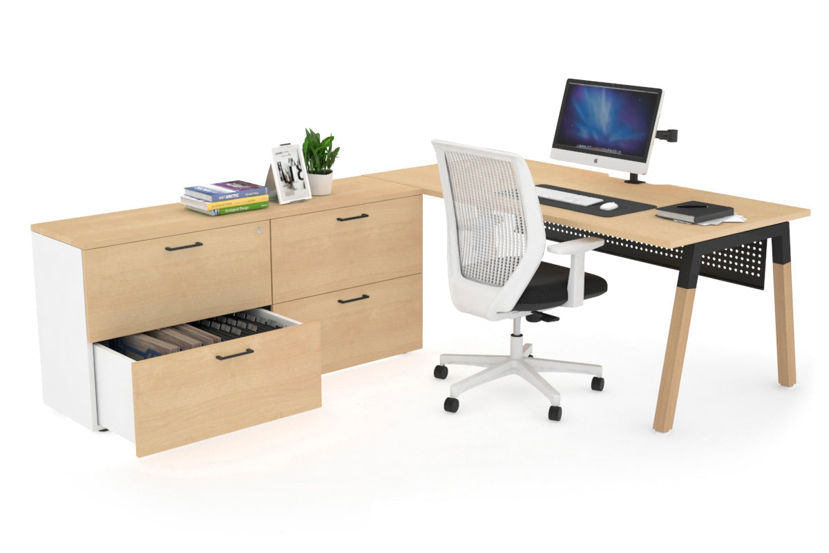 Premium Quadro A Legs Executive Desk with Black Wood Legs & Cross Beam - 1600L x 800W with Cable Management Scallop - Perfect for Home Office, Conference Rooms & Modern Workspaces