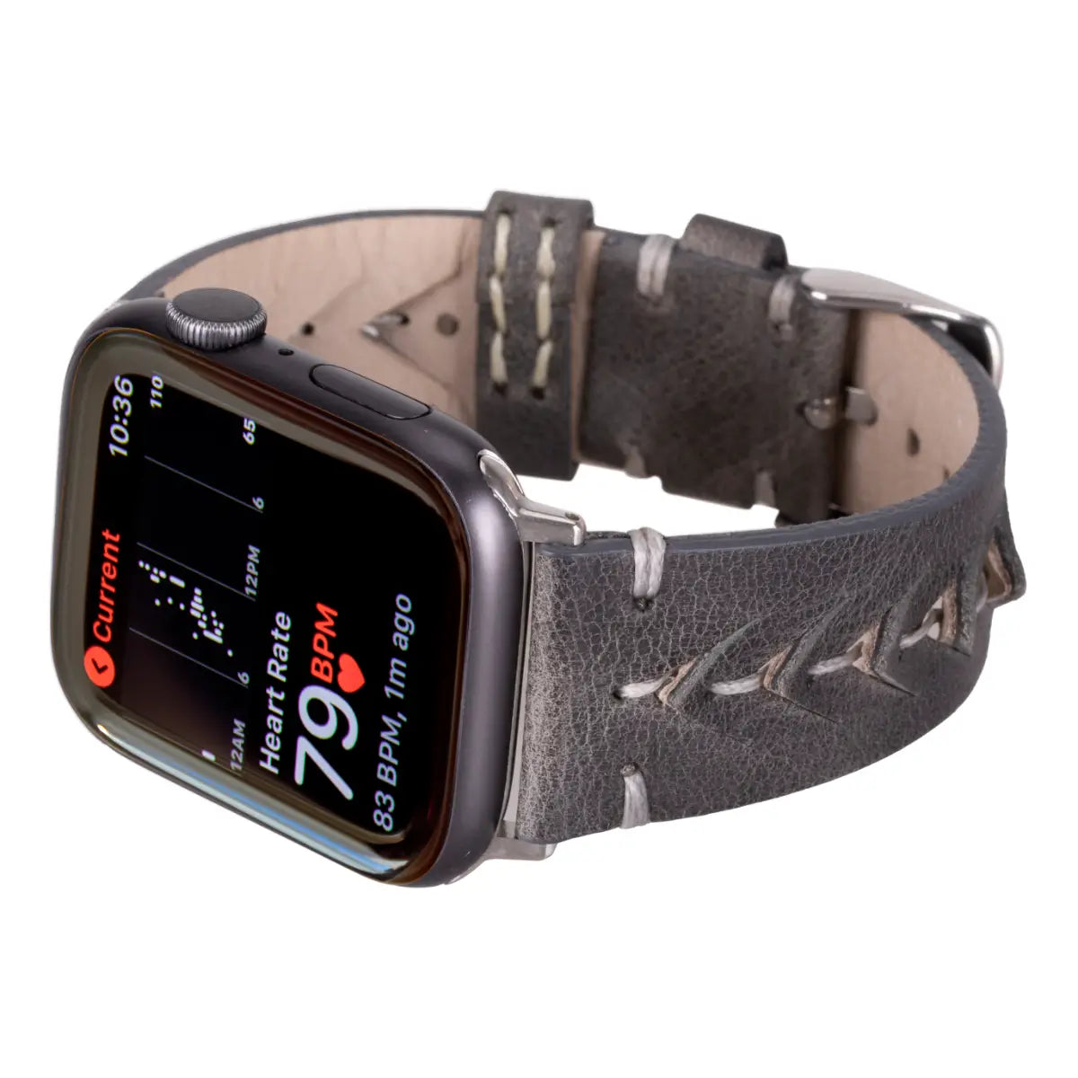 Burnished Gray Leather Sport Apple Watch Band for Men & Women - Durable & Comfortable Strap for Workouts, Running & Everyday Wear (Boras)