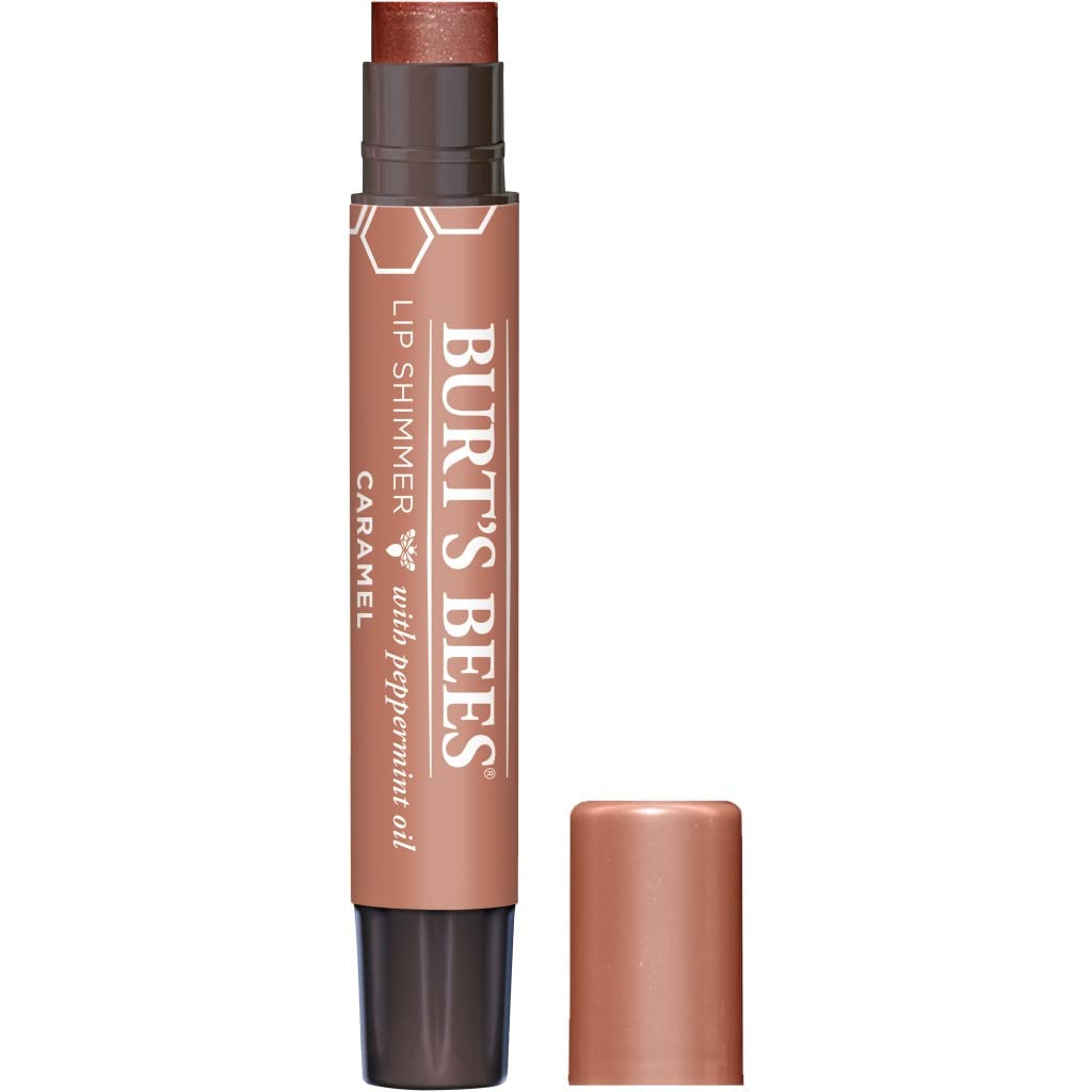 Burt's Bees 100% Natural Lip Shimmer - Moisturizing Lip Balm with Shea Butter & Vitamin E, .09 Oz (Pack of 2, Caramel) - Hydrating & Tinted Lip Care for Daily Use & Makeup Looks