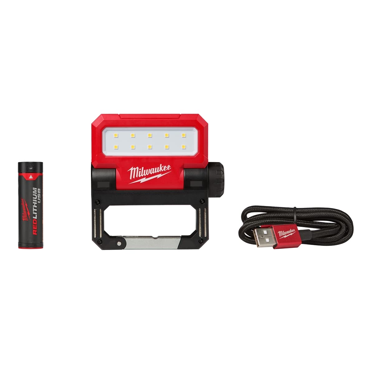 Milwaukee 2114-21 USB Rechargeable Rover Pivoting Flood Light Kit - 1000 Lumens, Adjustable Head, Job Site & Emergency Lighting for Construction, Camping, Power Outages