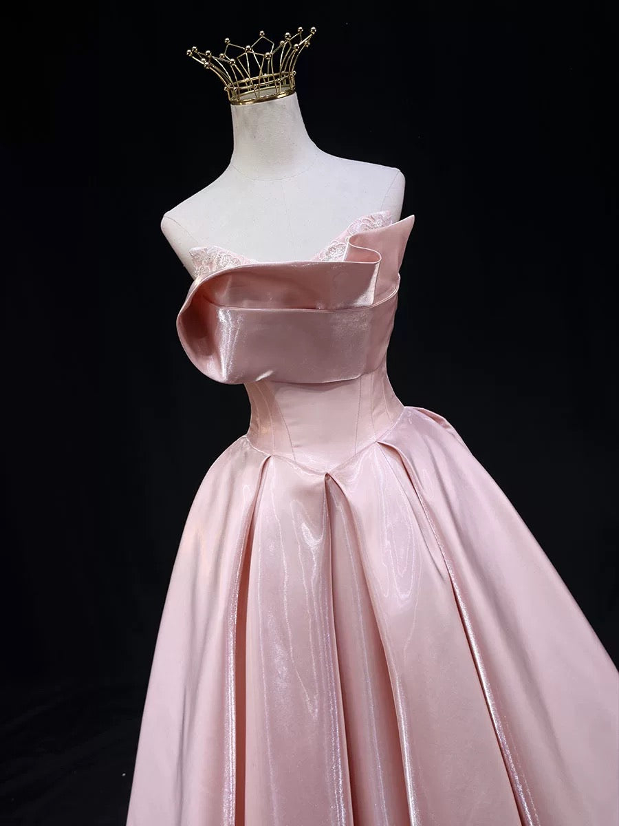 Elegant A-Line Satin Pink Long Prom Evening Dress for Women - Perfect for Homecoming, Formal Dances & Special Occasions