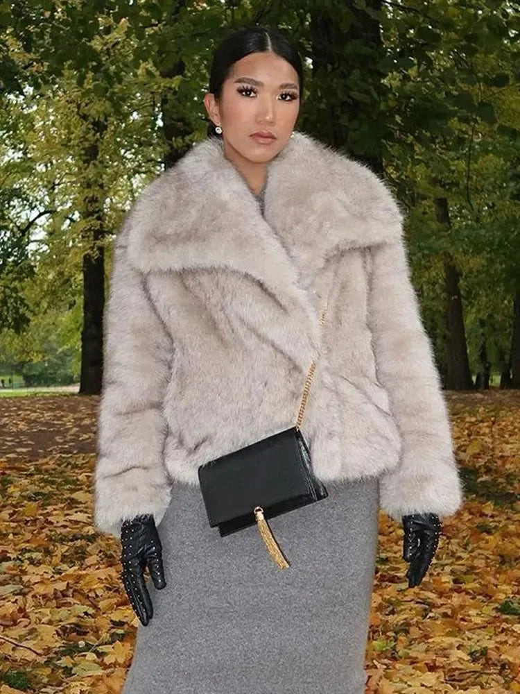 Luxury Faux Fur Women's Winter Jacket - Long Sleeve Shaggy Overcoat with Thick Warm Fox Fur, Stylish Street Outerwear for Women | Perfect for Cold Weather, Parties, and Fashion Events