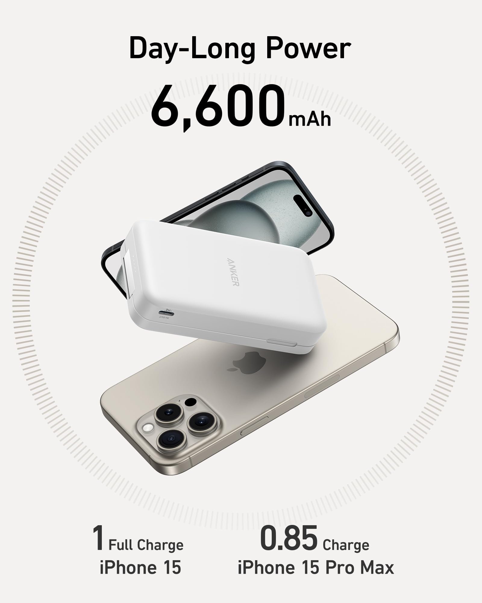 Anker MagGo Qi2 Certified 15W Ultra-Fast Magnetic Wireless Power Bank - 6600mAh Portable Charger with Adjustable Stand for iPhone 15/14/13 Series (Includes USB-C Cable) | Perfect for Travel, Office & On-The-Go Charging