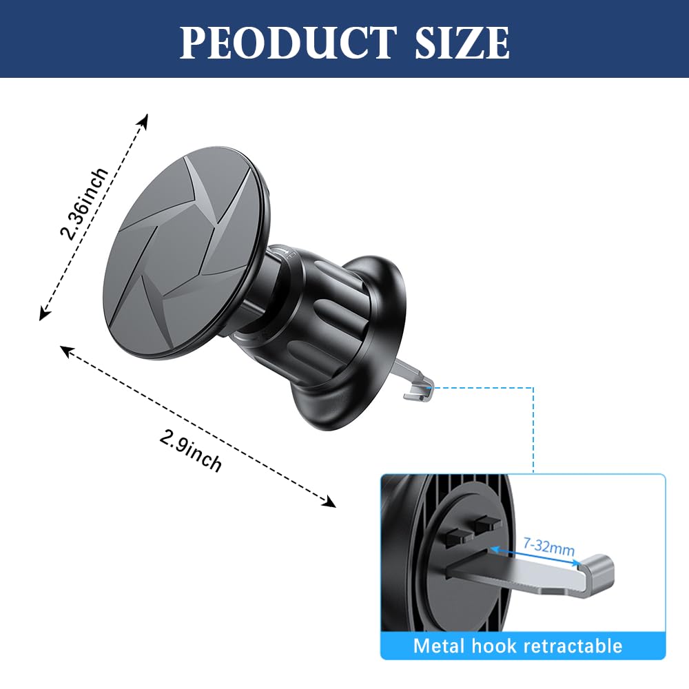 2023 Upgraded N52 Super Magnetic Car Phone Holder - 360° Rotatable Universal Vent Mount Compatible with MagSafe & All Smartphones - Perfect for Hands-Free Driving & GPS Navigation
