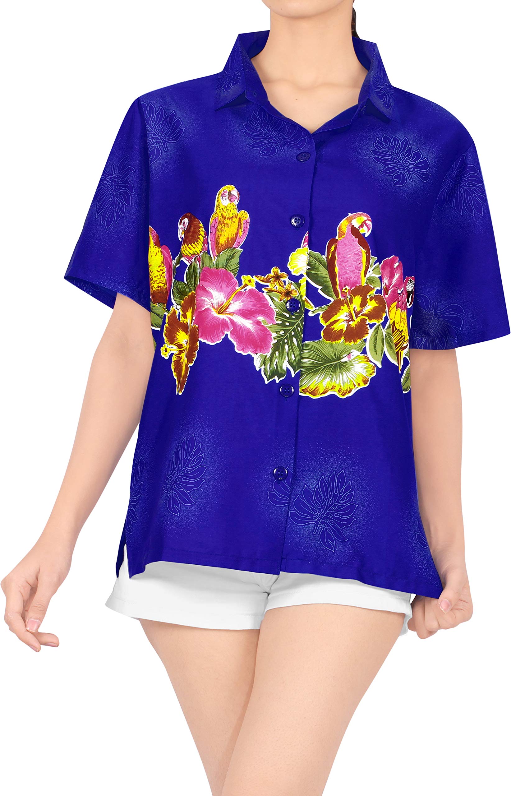 LA LEELA Women's Funny Short Sleeve Hawaiian Shirt - Tropical Vacation Top for Beach Party, Summer Outfits & Casual Wear