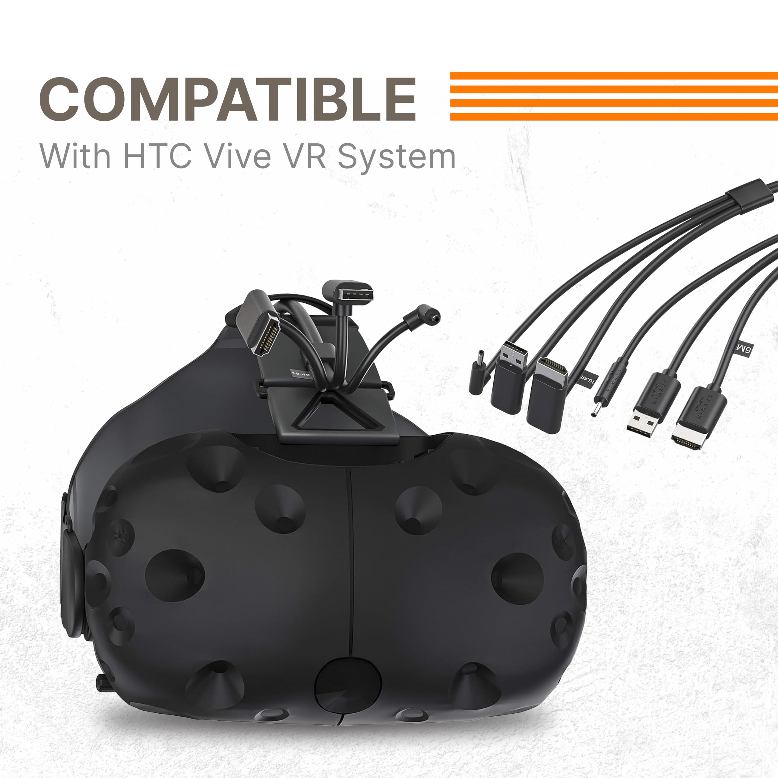 Skywin 3-in-1 Round HTC Vive Compatible Cable - 16ft Replacement 3-in-1 Connection Cable for HTC Vive VR Headset & Linkbox (5 Meters) - Perfect for VR Gaming, Streaming & Virtual Reality Experiences