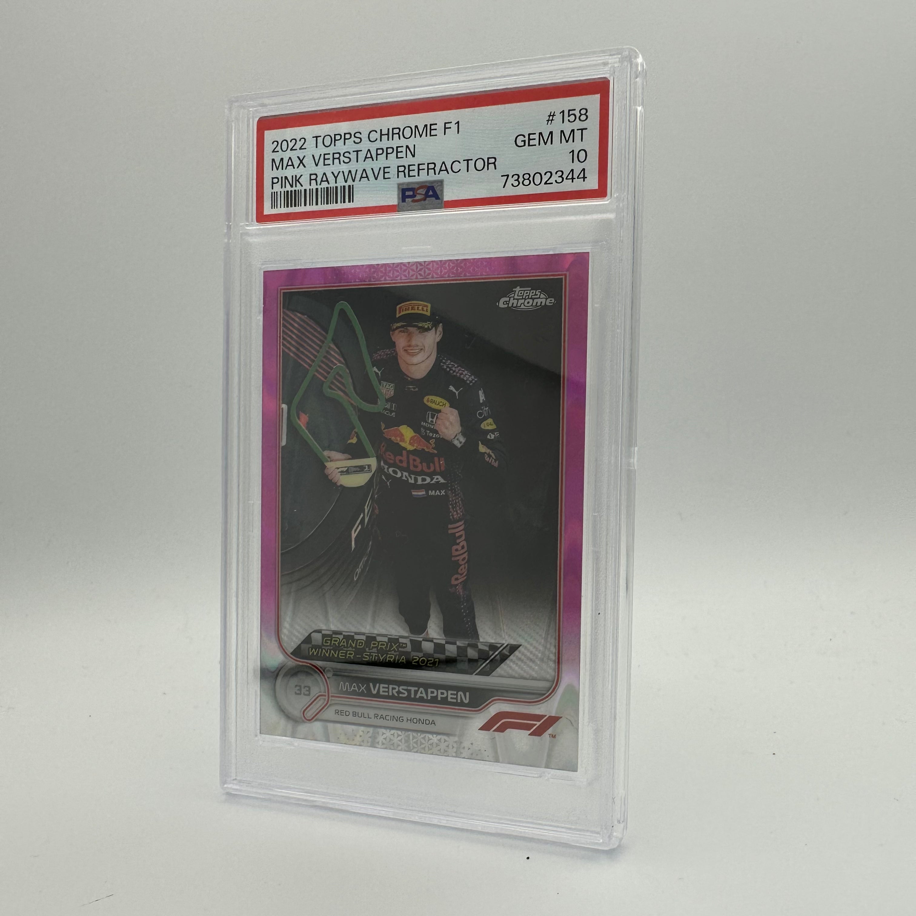 PSA 10 Graded 49/75 Max Verstappen #158 Pink RayWave Refractor - Rare Collectible for F1 Racing Fans & Sports Memorabilia Enthusiasts