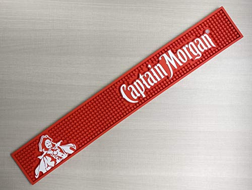 Captain Morgan Spiced Rum Bar Mat - Non-Slip Professional Spill Mat with Red Drip Design for Bartenders & Home Bars | Perfect for Cocktail Making & Party Serving