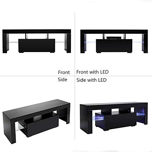 Modern Simple TV Stand with LED Lights, Entertainment Center Console Table for Living Room - Fits 51 Inch Flat Screen TV (Black) | Perfect for Home Theater Setup & Living Room Decor