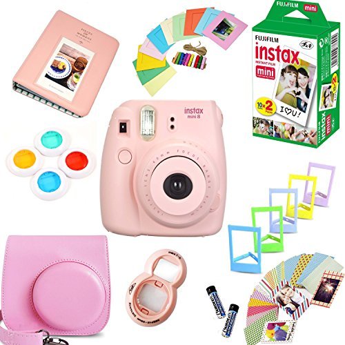 Fujifilm Instax Mini 8 Instant Camera (Pink) with 20-Pack Film, Protective Case, Selfie Lens & Decorative Kit - Perfect for Parties, Travel & DIY Photo Gifts