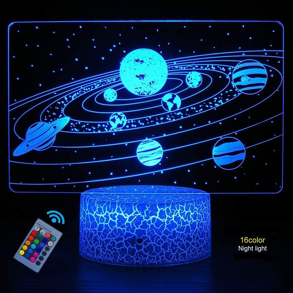 3D Illusion Planet Lamp - 16 Color Changing LED Night Light with Remote Control & USB Power, Touch Switch for Bedroom, Kids Room, Home Decor & Gift Idea