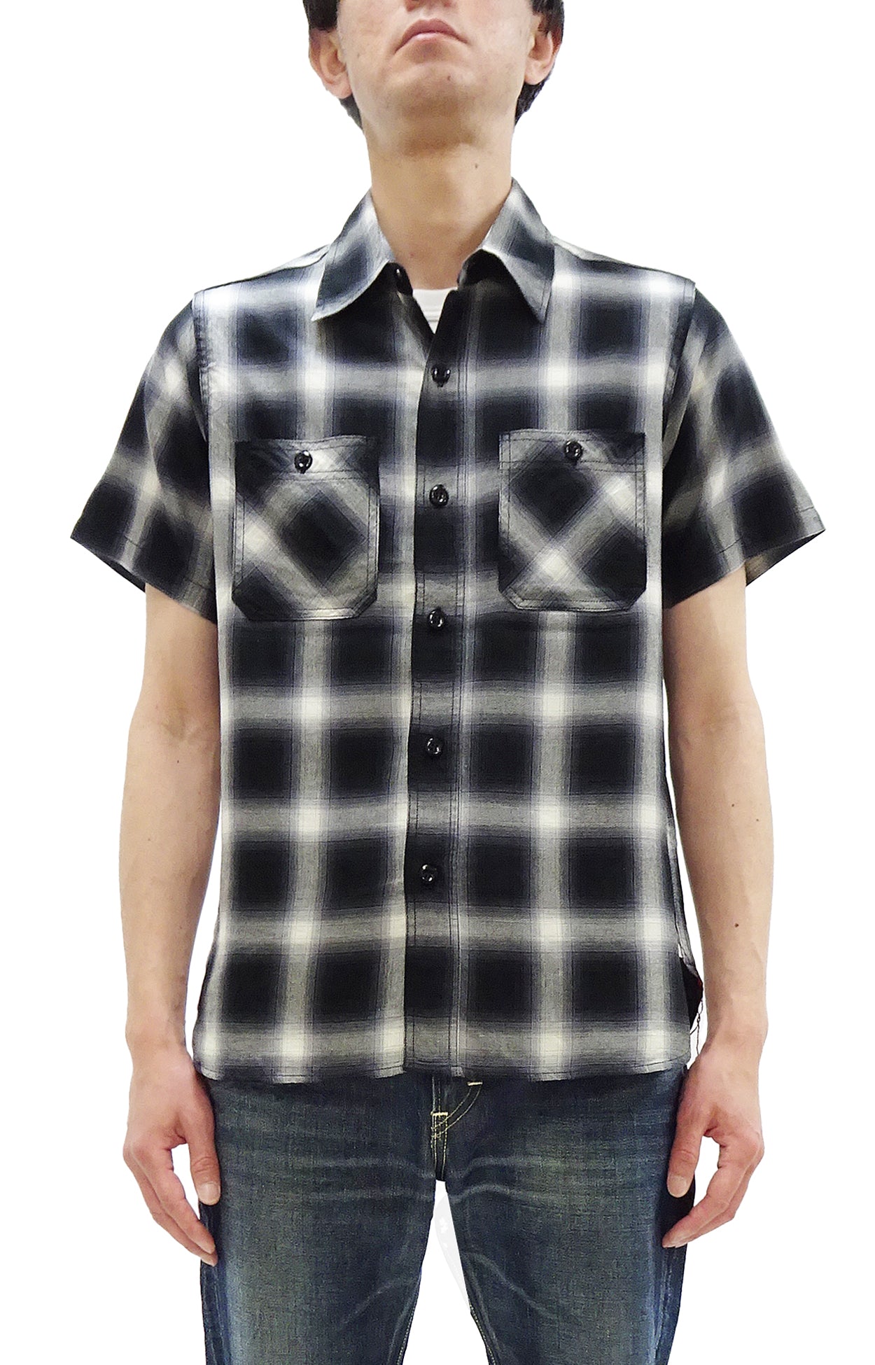 Vintage Men's Short Sleeve Ombre Plaid Button-Up Shirt - Casual Work Shirt with Checkered Design (SC39519) - Perfect for Outdoor Activities, Casual Fridays & Summer Wear
