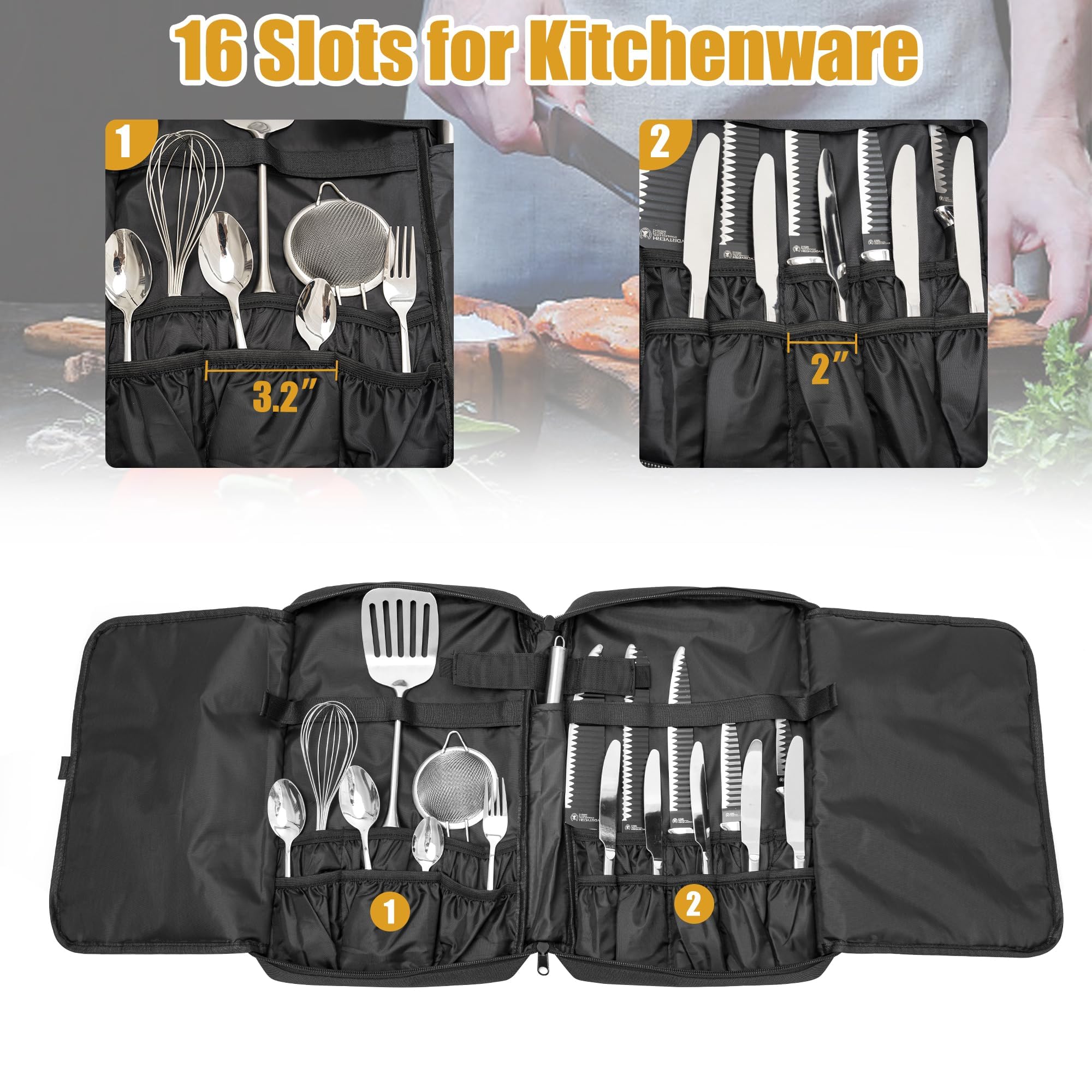 Professional Chef Knife Bag - 25 Pockets Knife Storage Case & Travel Carrier for Kitchen Knives & Utensils | Ideal for Chefs, Cooking Classes & Culinary Travel