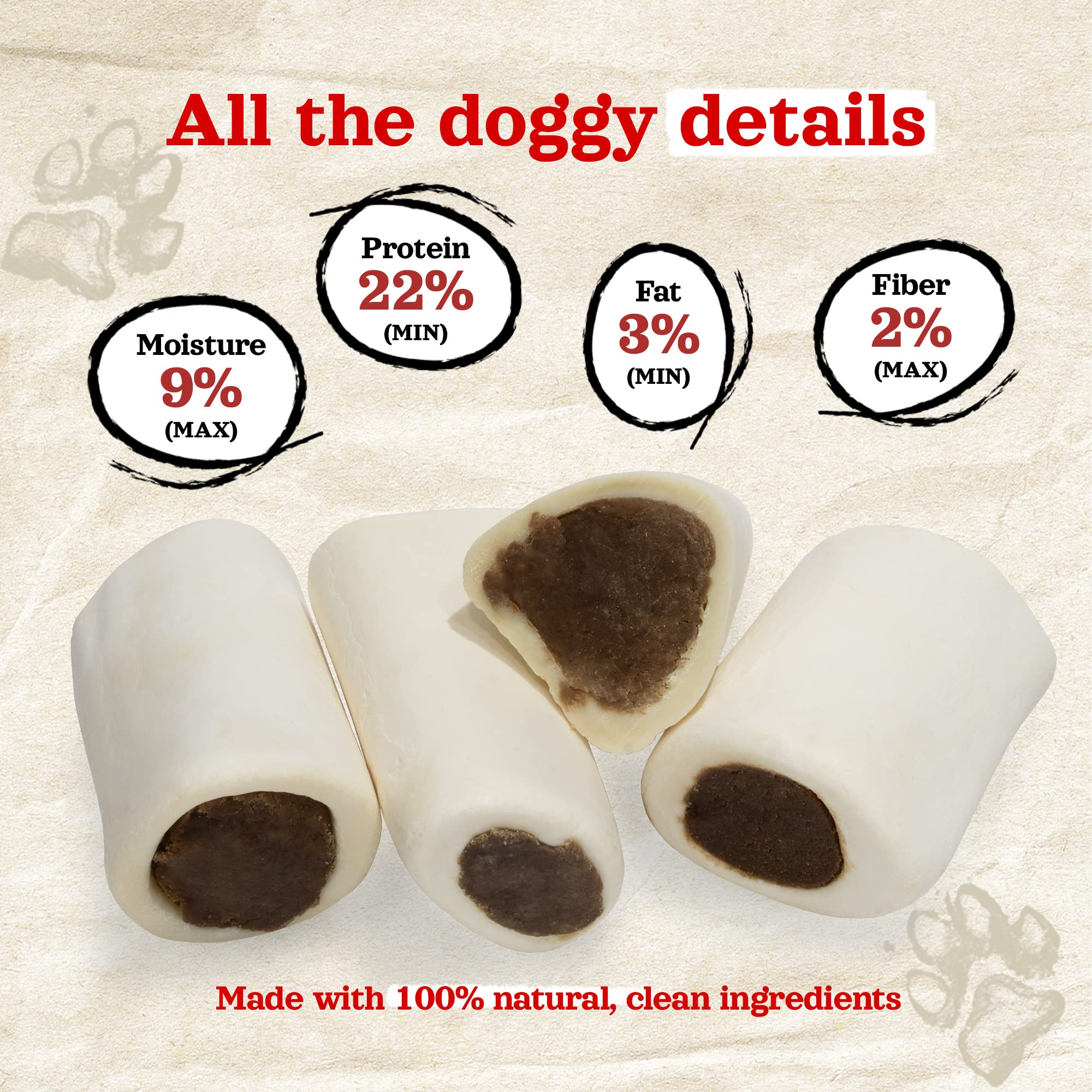 Natural Peanut Butter Filled Dog Bones (3-4 Inch, 6 Pack) - Limited Ingredient Dental Chew Treats with Real Beef for Small to Medium Dogs - Perfect for Training, Teething & Oral Health Care