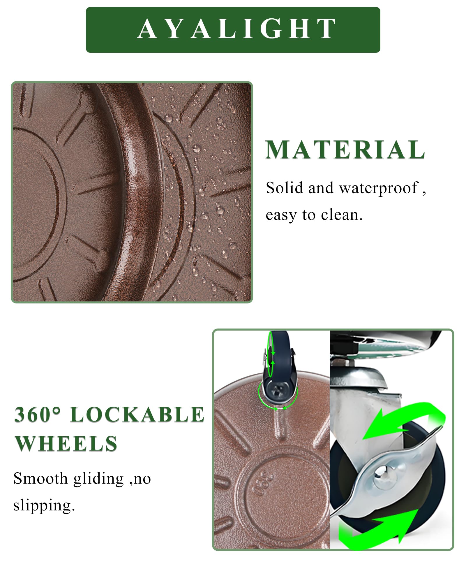 Heavy Duty Metal Plant Caddy with Wheels - 3 Pack Round Flower Pot Movers (12