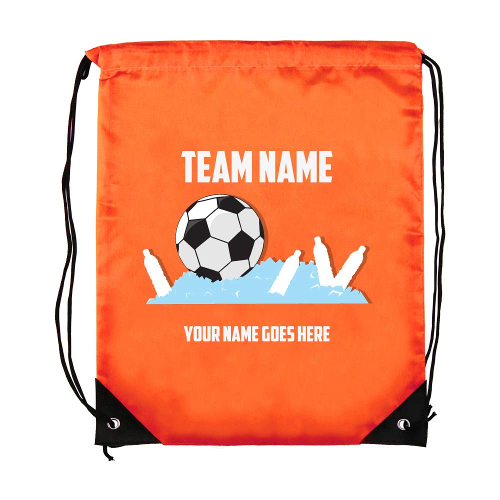 Custom Soccer Drawstring Bags with Personalized Text - Orange Sports Backpack for School, Gym & Events - Bulk Promotional Gift Bags (Pack of 1) - Perfect for Team Sports, School Activities & Corporate Giveaways