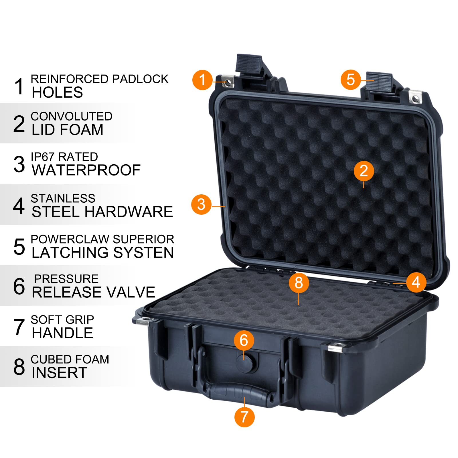 MEIJIA Waterproof Hard Camera Case - Customizable Foam Insert for Drones, Cameras, Equipment & Pistols - All-Weather Protection - 13.35 x 11.63 x 5.98 Inches - Elegant Black - Perfect for Travel, Outdoor Adventures & Professional Gear Storage