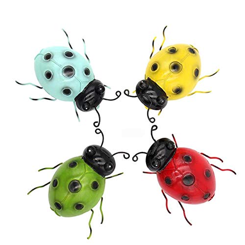 TOMYEUS 4-Piece Iron Ladybug Metal Wall Art Decor - Rustic Garden Figurines for Outdoor & Indoor Home Decor - Perfect for Patio, Yard, and Garden Decoration (Color: A)
