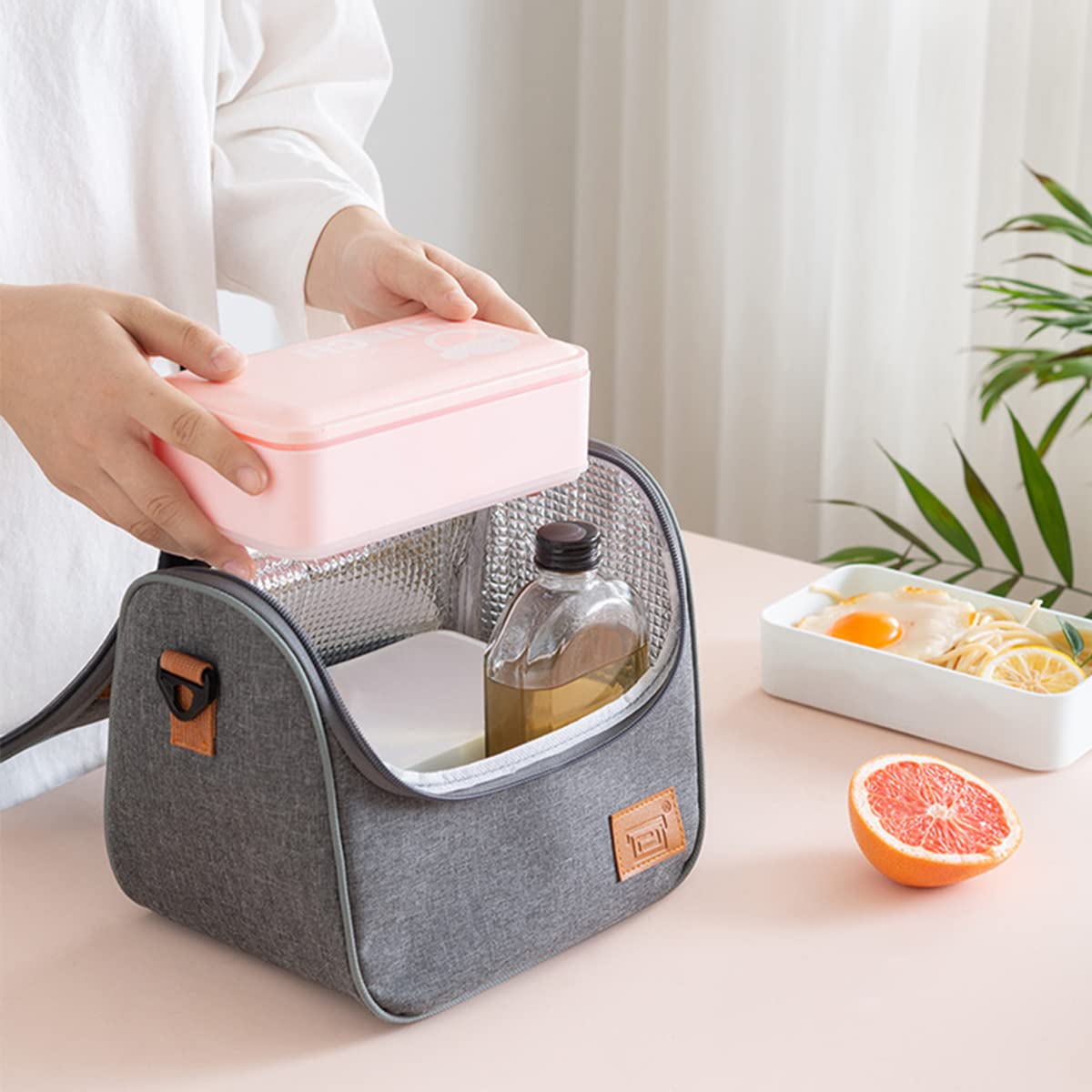 Insulated Reusable Lunch Bag for Adults - Thermal Cooler Tote for Work, Picnic, Hiking & Outdoor Activities (Grey) - Eco-Friendly & Leak-Proof Design