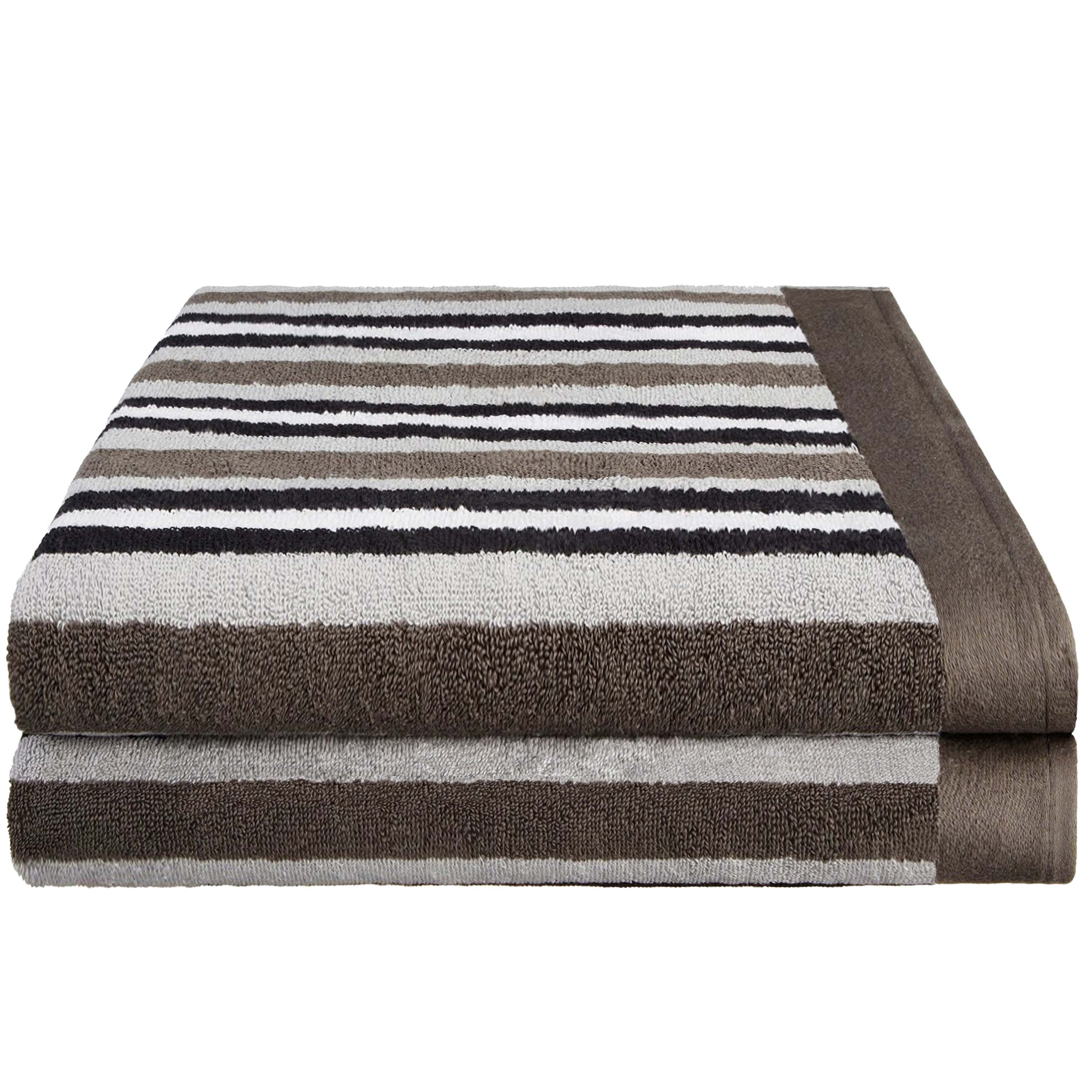 Premium Cotton Striped 2-Piece Bath Sheet Set - Super Soft & Absorbent Towels for Spa, Bathroom & Beach Use