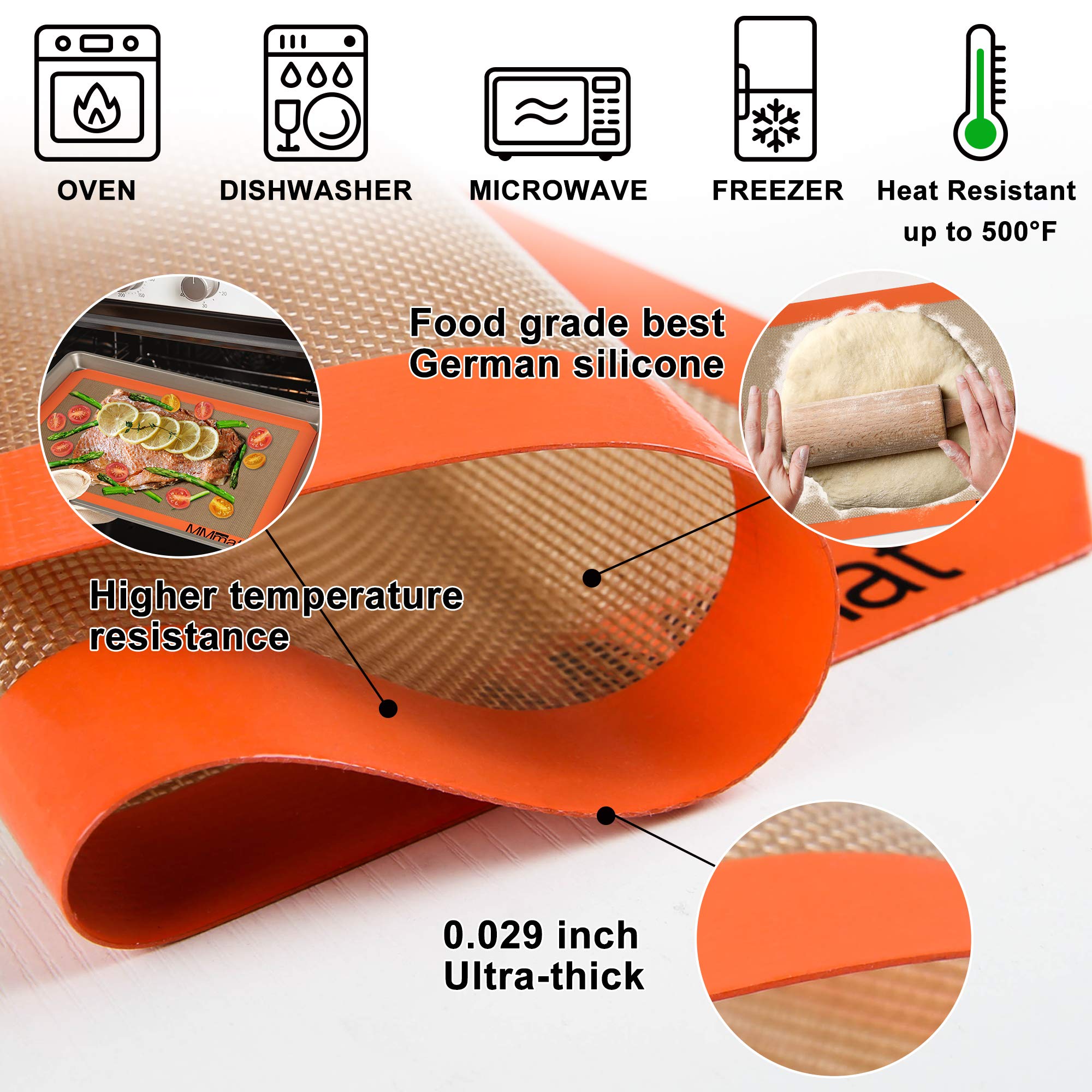 Non-Stick Silicone Baking Mats Set of 2 - 9 Inch Square Reusable Air Fryer Liners - Premium German Quality for Baking, Roasting & Cooking - Perfect for Cookies, Pizza & Air Fryer Meals