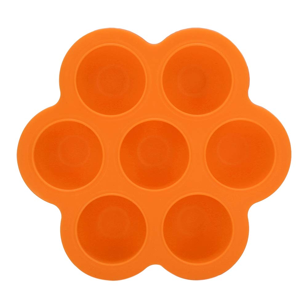7 Holes Silicone Egg Bite Molds - Reusable Baby Food Storage Containers & Egg Bites Maker, BPA-Free Ice Cube Tray for Meal Prep, Cooking, and Freezing (Orange) - Perfect for Keto, Baby Led Weaning, and Meal Planning