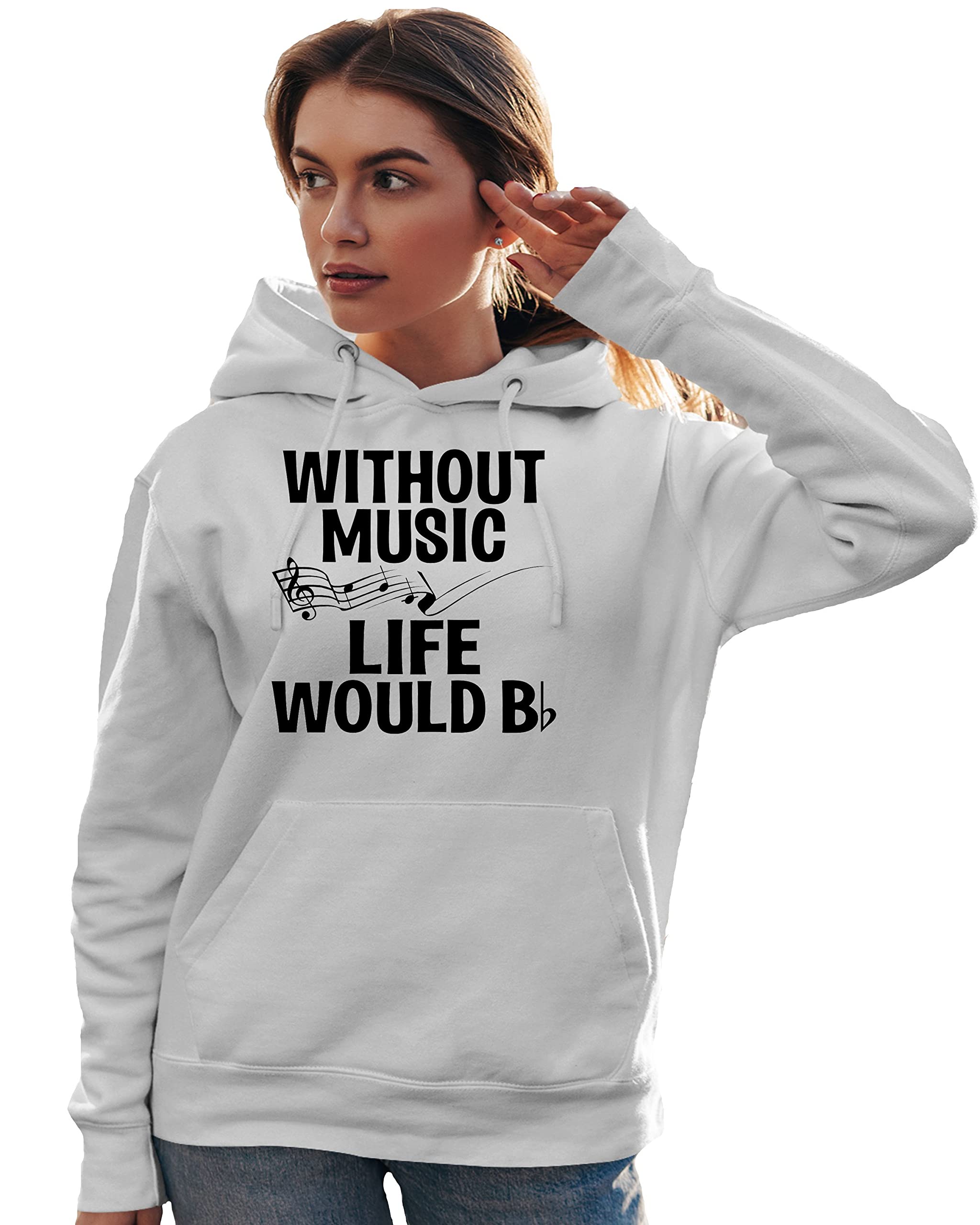 Funny Music Lovers Hoodie - 'Go All Out Without Music Life Would B Flat' Graphic Sweatshirt for Men & Women | Perfect Gift for Musicians, Band Members & Music Teachers