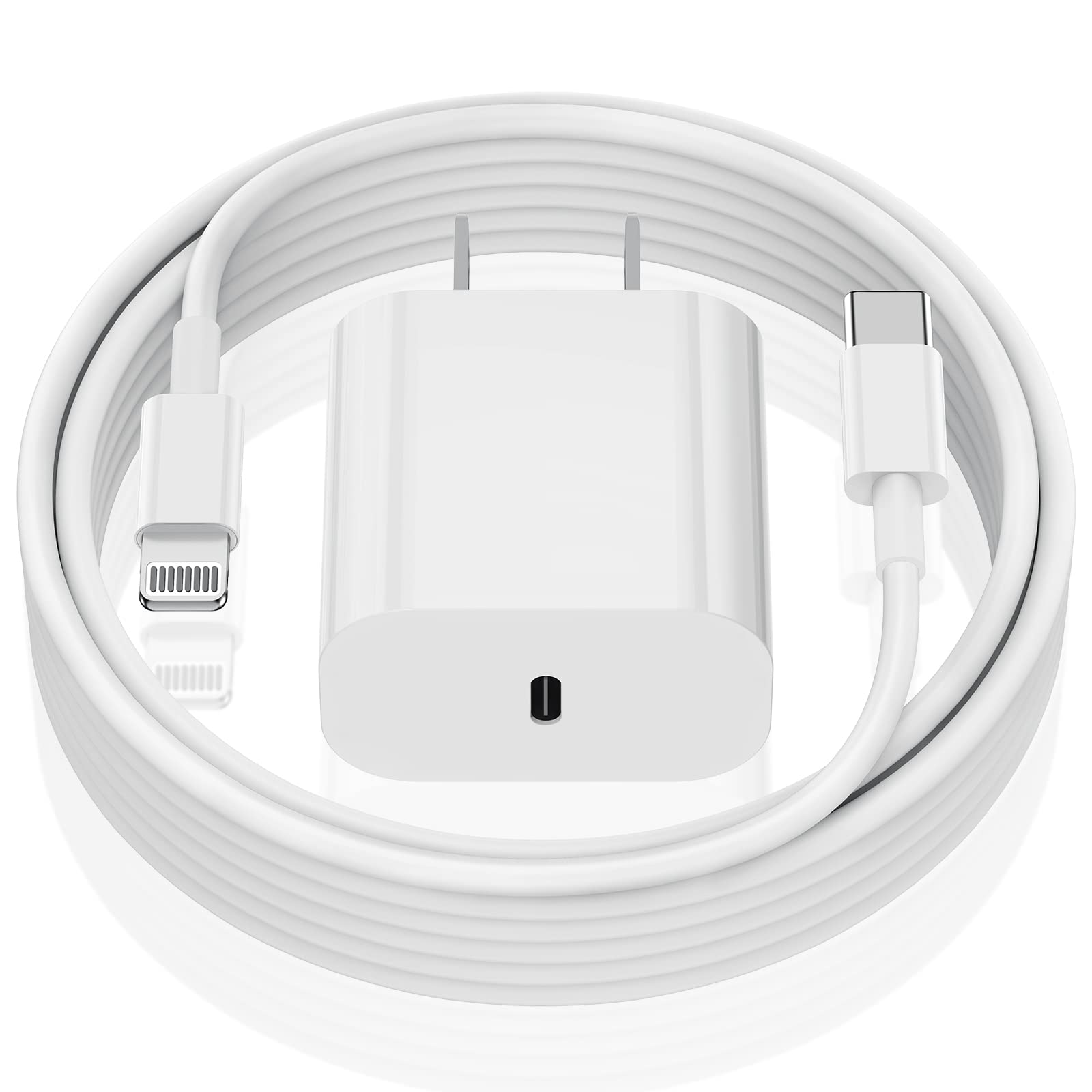 Apple MFi Certified 20W Fast Charger with 10ft USB-C to Lightning Cable - Super Fast Charging Block for iPhone 13/12/11/X/8 & iPad - Perfect for Home, Office & Travel (1-Pack)