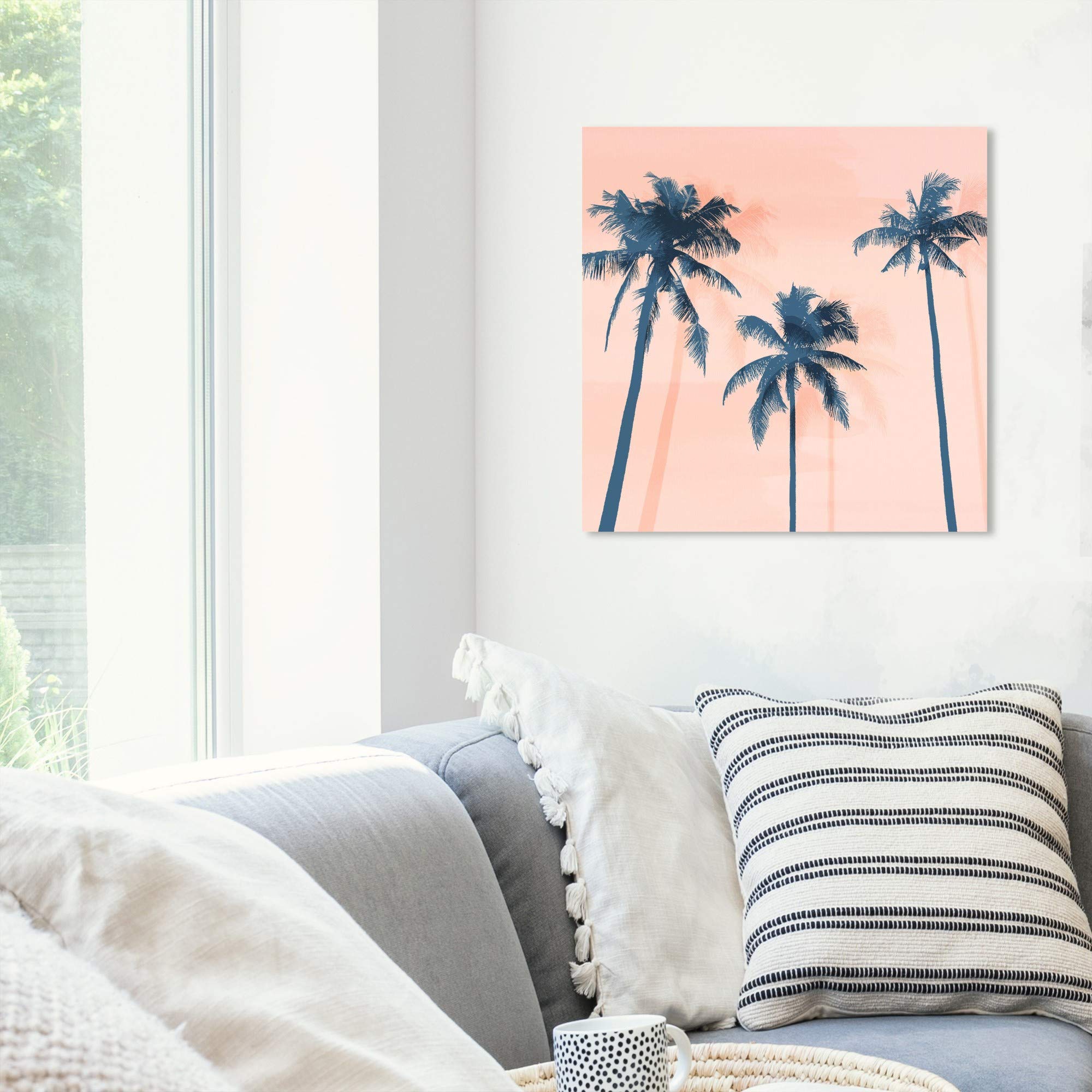 Wynwood Studio Tropical Palms Wall Art - 20x20 Inch Floral Botanical Canvas Print in Orange & Blue - Perfect for Living Room, Bedroom & Office Décor
