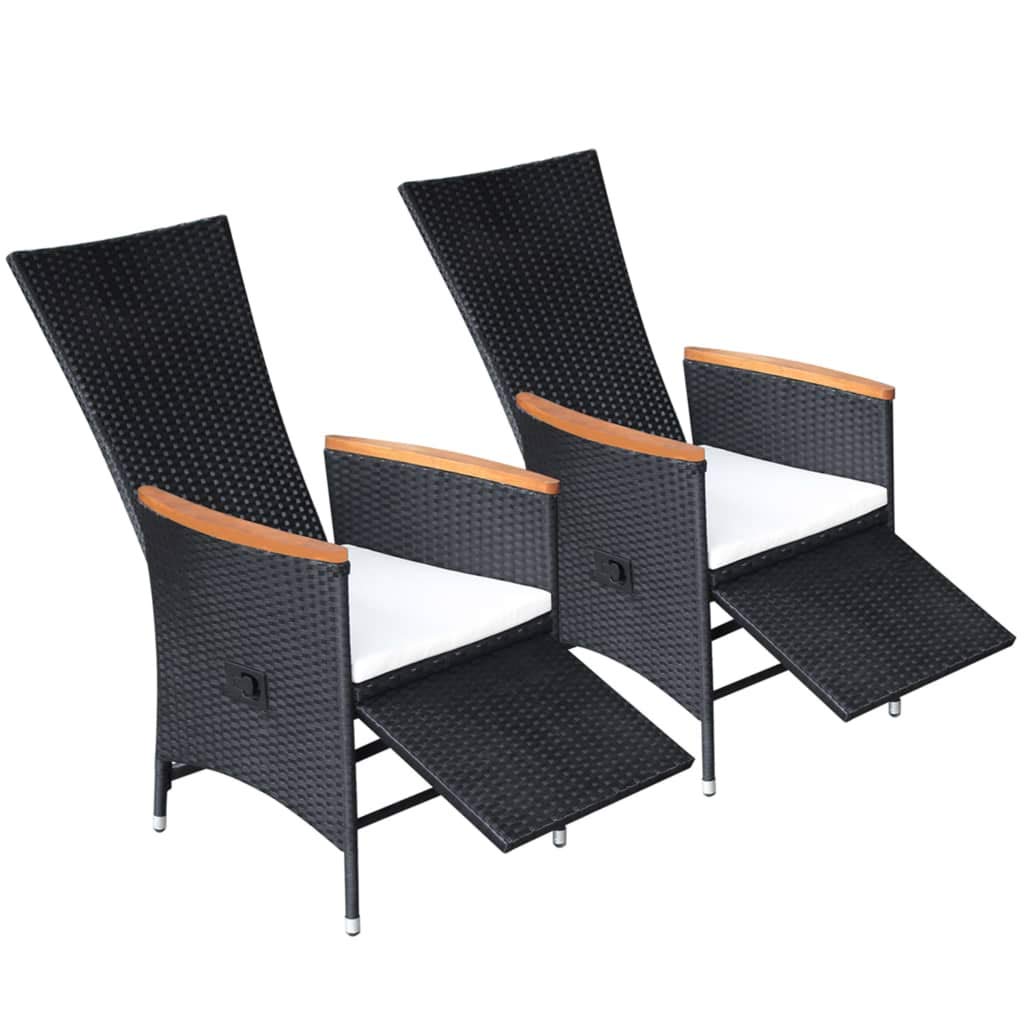 2-Piece Black Poly Rattan Reclining Patio Chairs Set with Cushions - Outdoor Lounge Furniture for Poolside, Garden & Backyard Relaxation